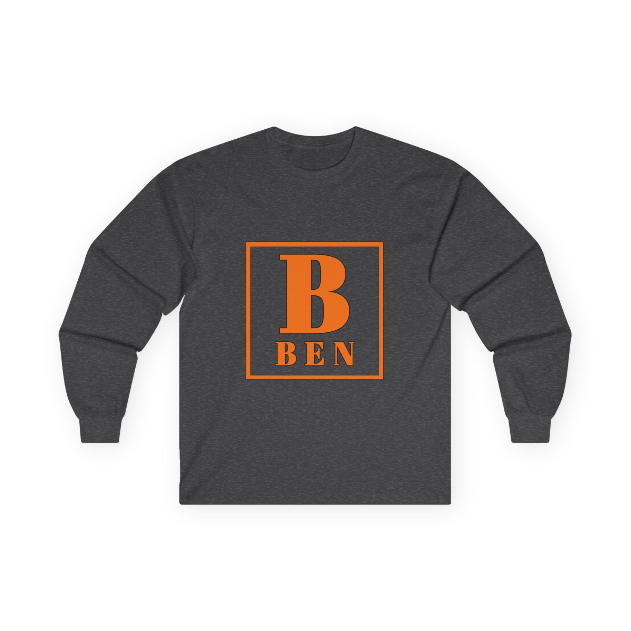 Ben Monogram Long Sleeve Tee — Orange Block Initial B Shirt