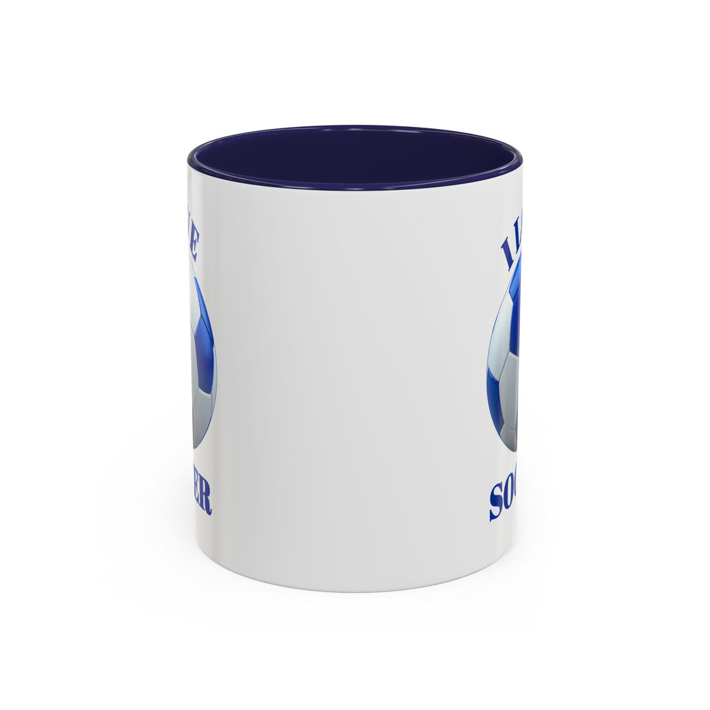 I Love Soccer Accent Coffee Mug — Blue Soccer Ball 11/15oz