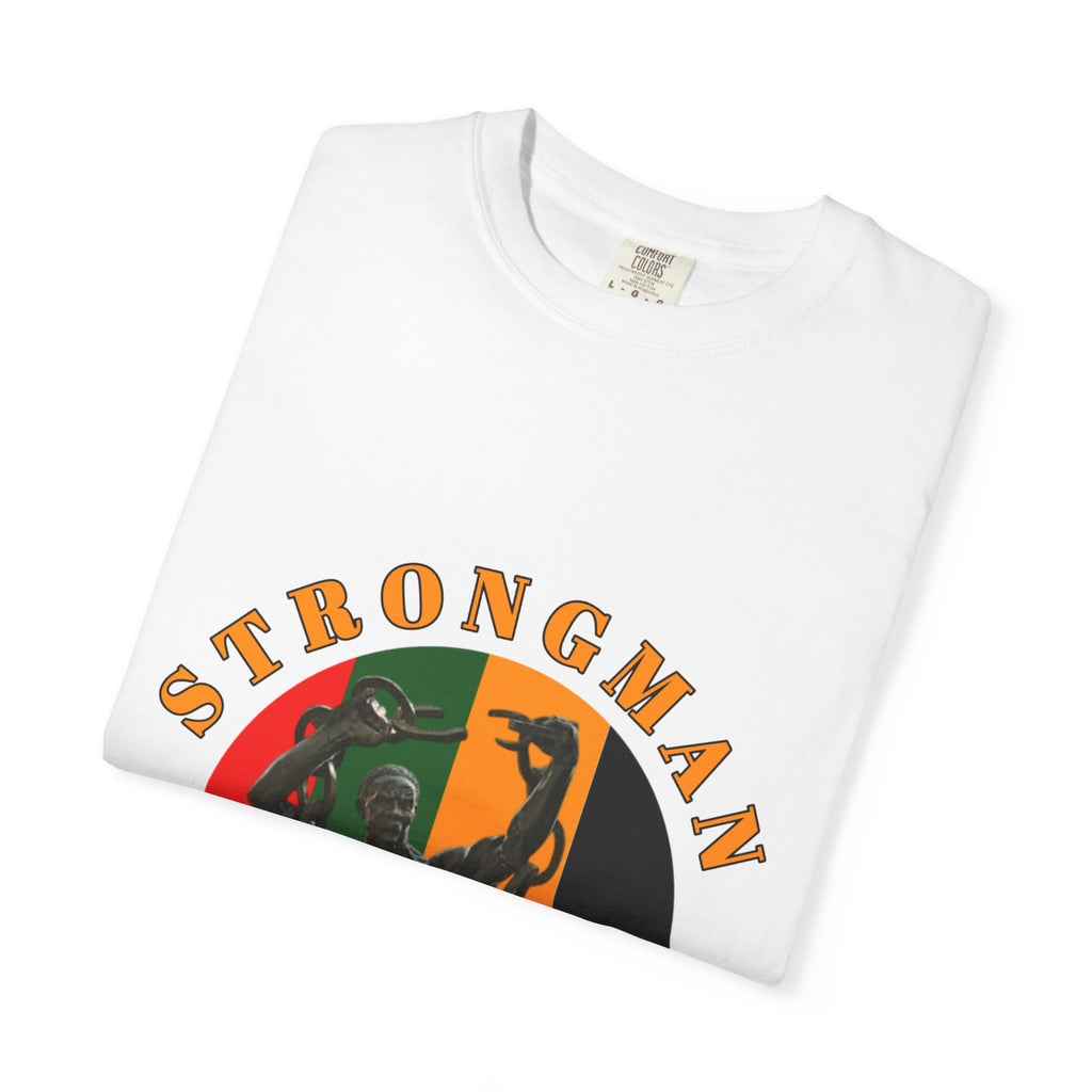 Strongman Statue Vintage-Style T-Shirt — Retro Weightlifting Graphic Tee