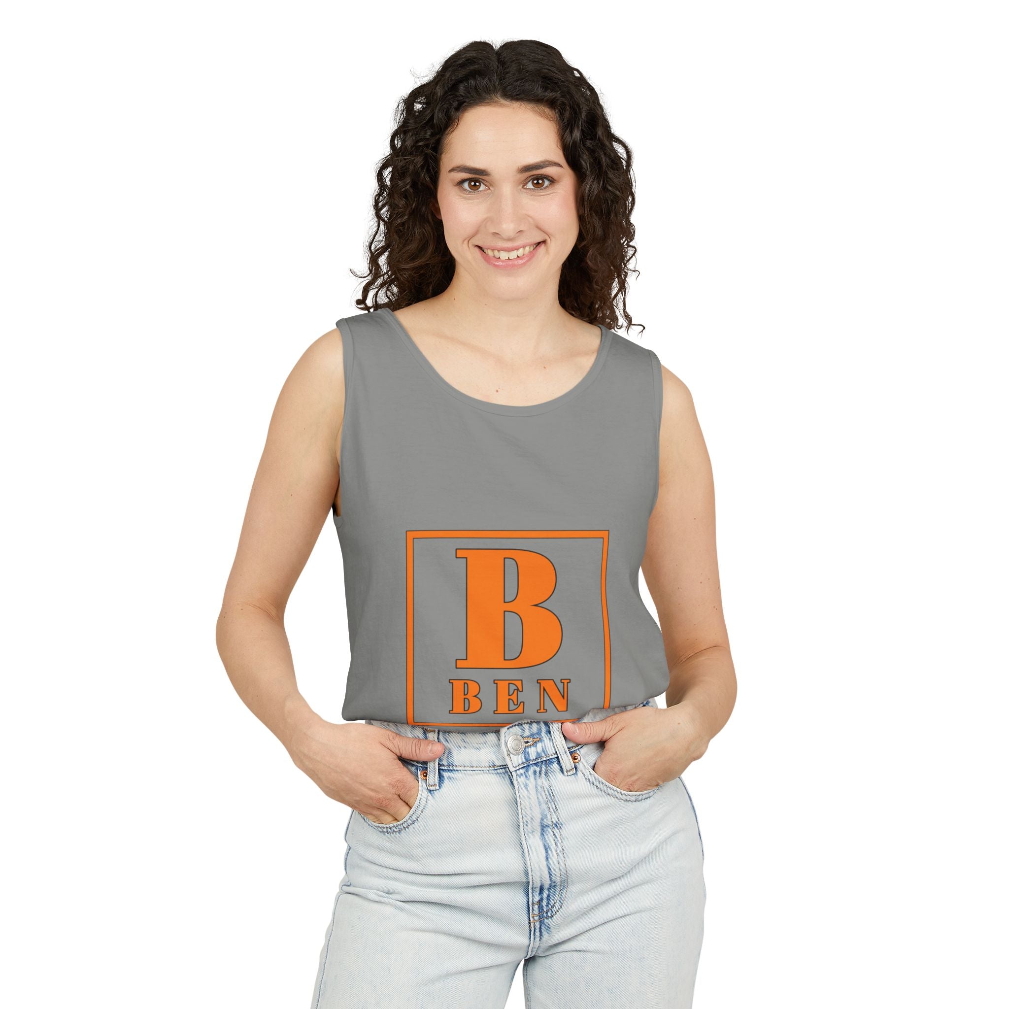 Ben Monogram Tank Top — Orange Initial B Vintage Box Graphic