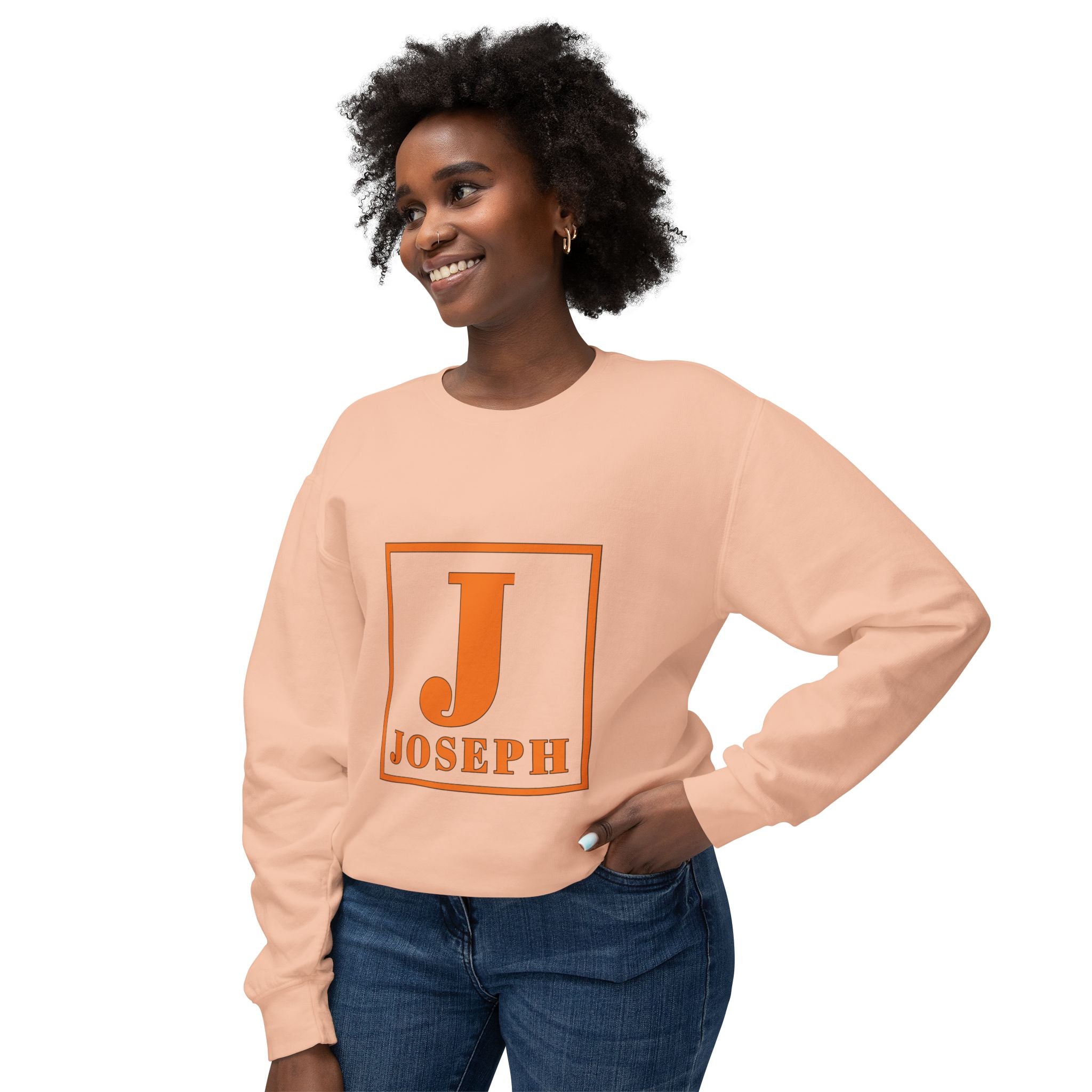 Personalized 'Joseph' Initial Crewneck Sweatshirt — Orange Monogram