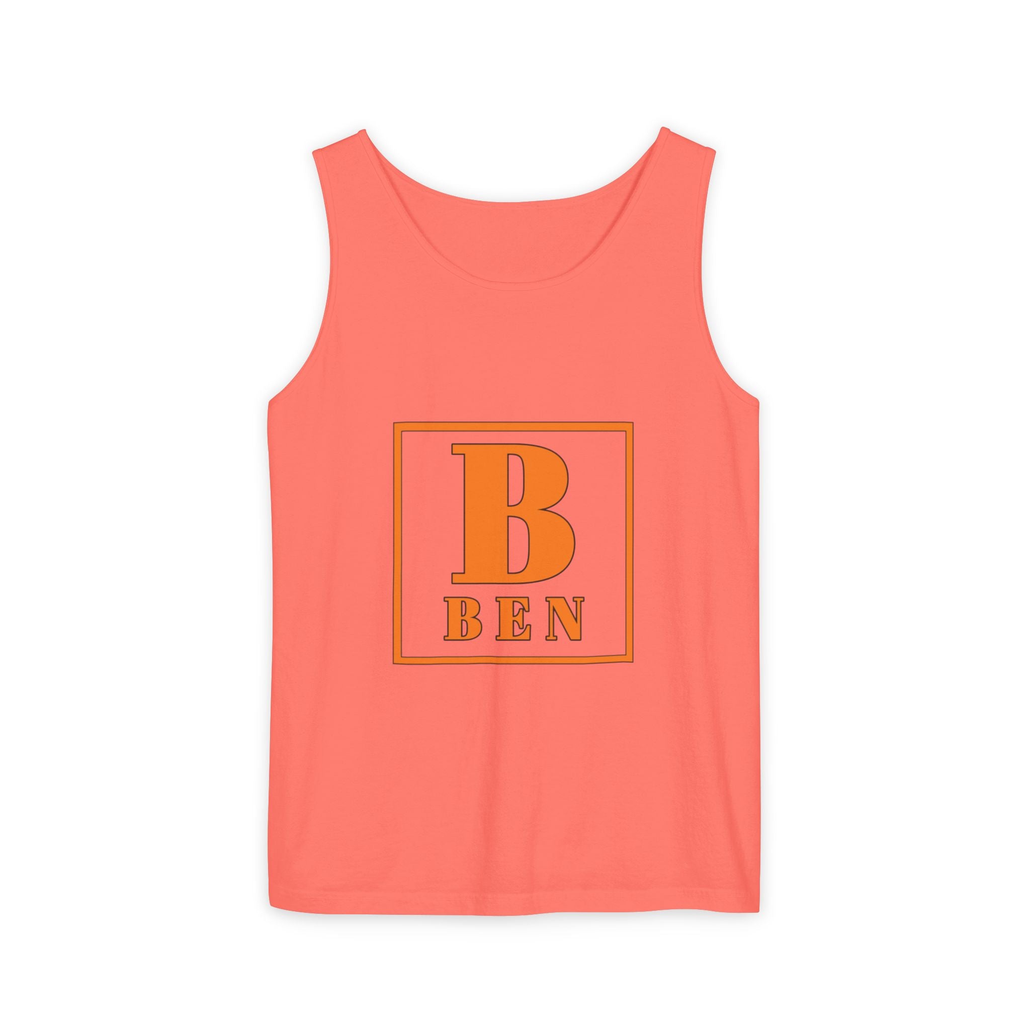 Ben Monogram Tank Top — Orange Initial B Vintage Box Graphic
