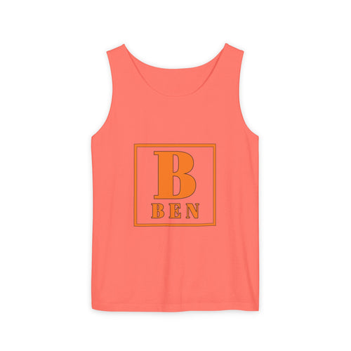 Ben Monogram Tank Top — Orange Initial B Vintage Box Graphic