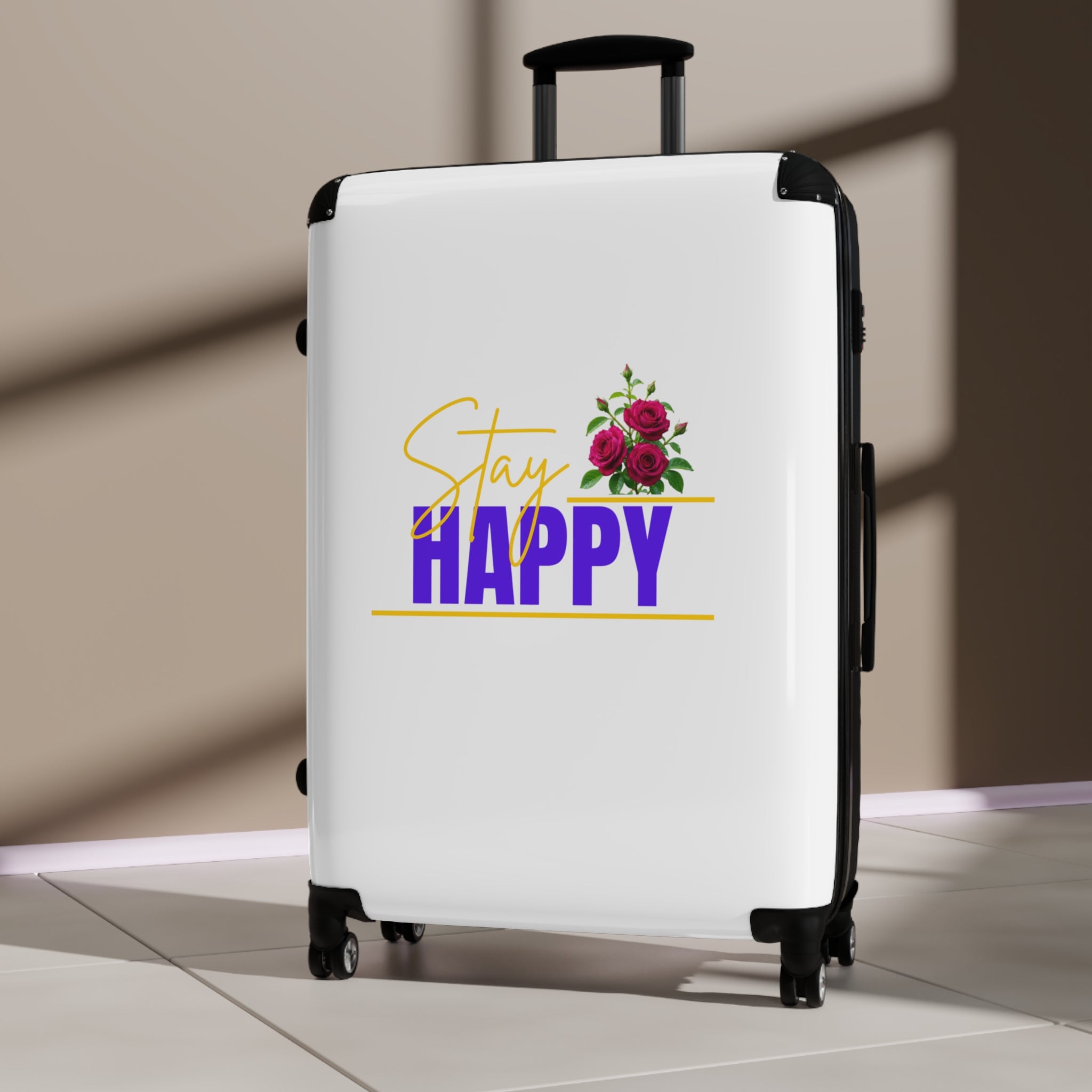 Stay Happy Floral Carry-On Suitcase