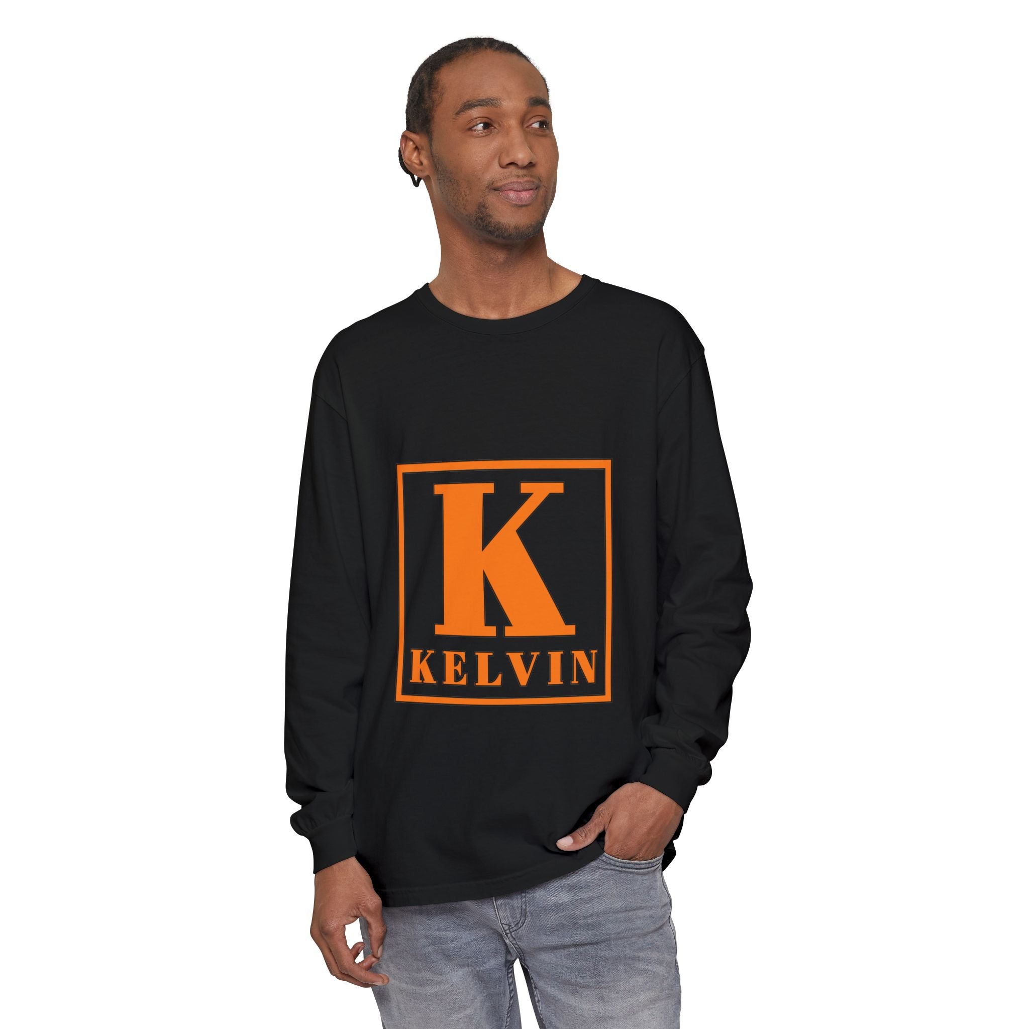 Kelvin Initial Long Sleeve Tee — Personalized K Monogram Shirt