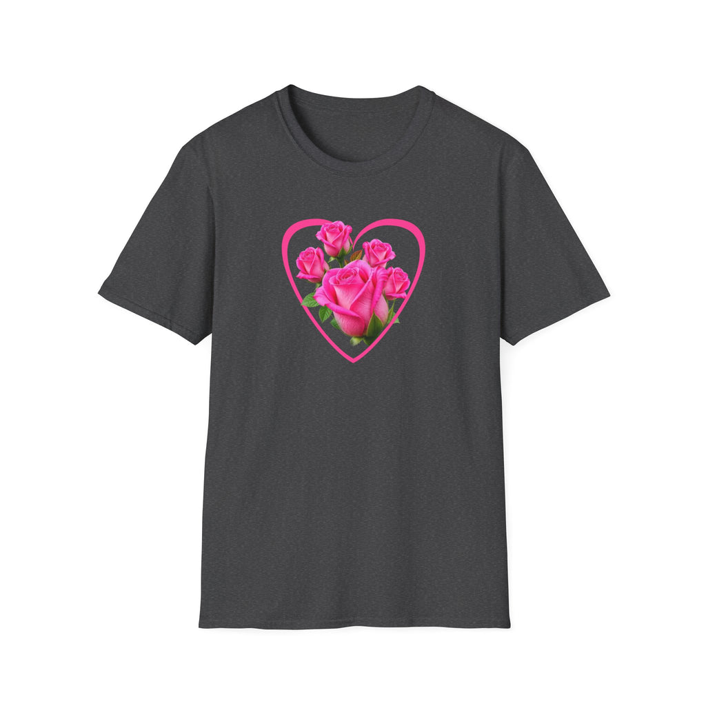 T-Shirt — Pink Rose Heart Floral Tee (Valentine’s Day, Romantic Gift)