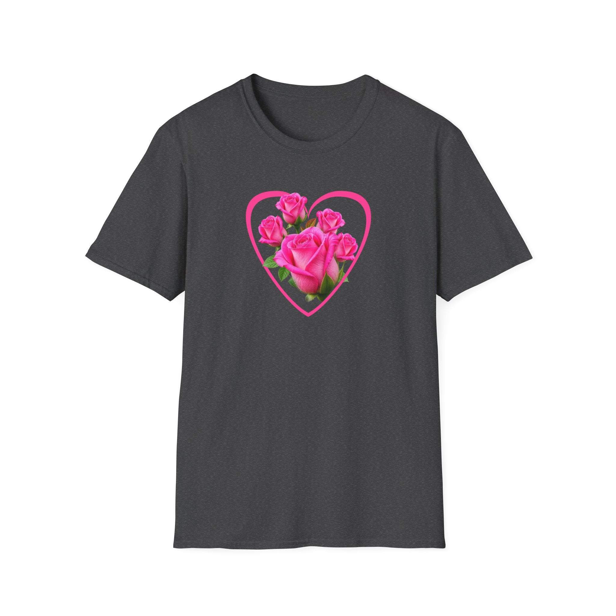 T-Shirt — Pink Rose Heart Floral Tee (Valentine’s Day, Romantic Gift)
