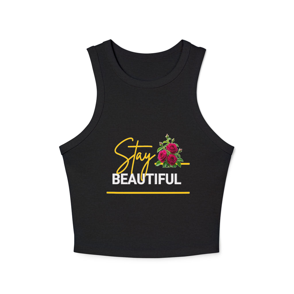 Stay Beautiful Floral Racer Tank Top — Women’s Cropped Micro Rib Tank