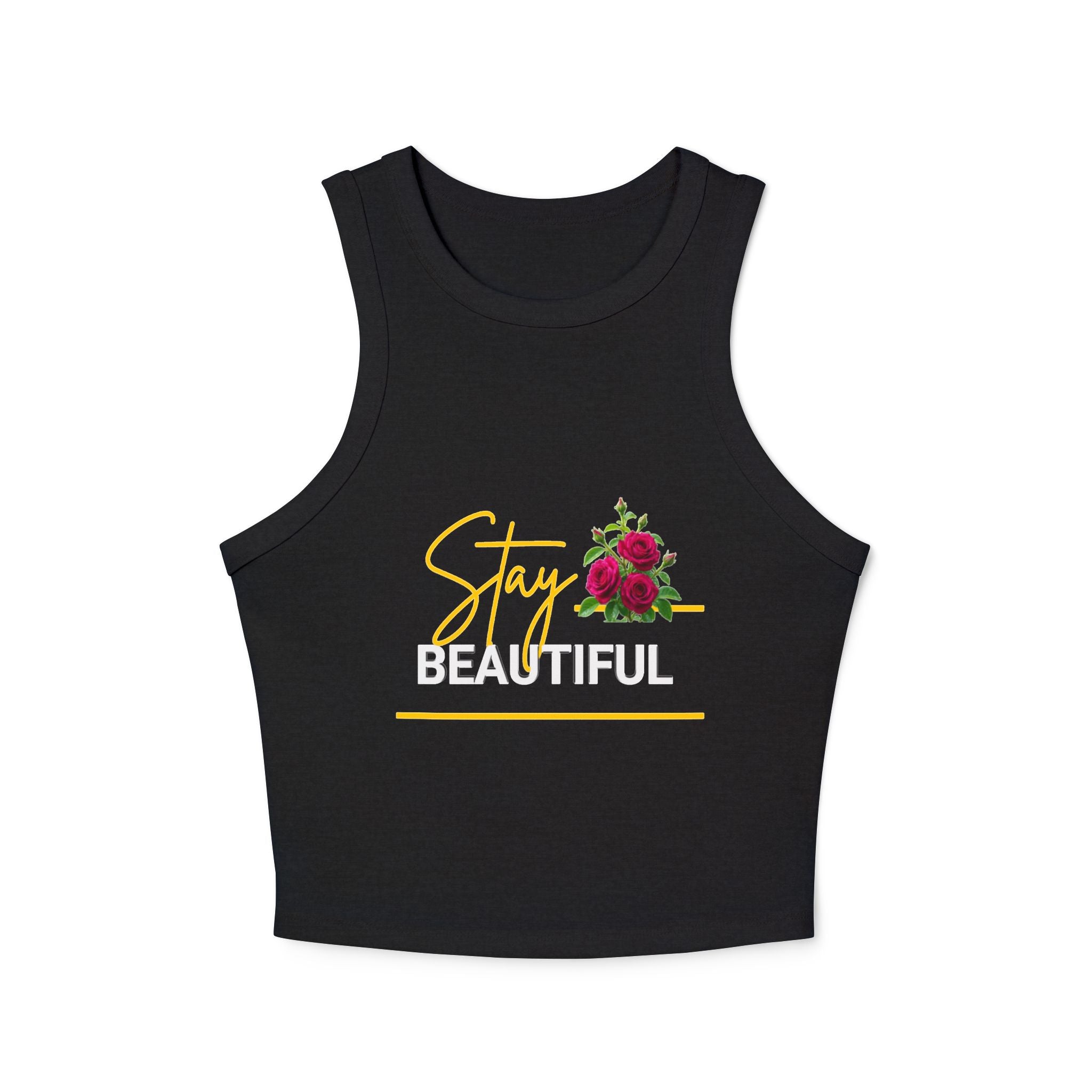 Stay Beautiful Floral Racer Tank Top — Women’s Cropped Micro Rib Tank