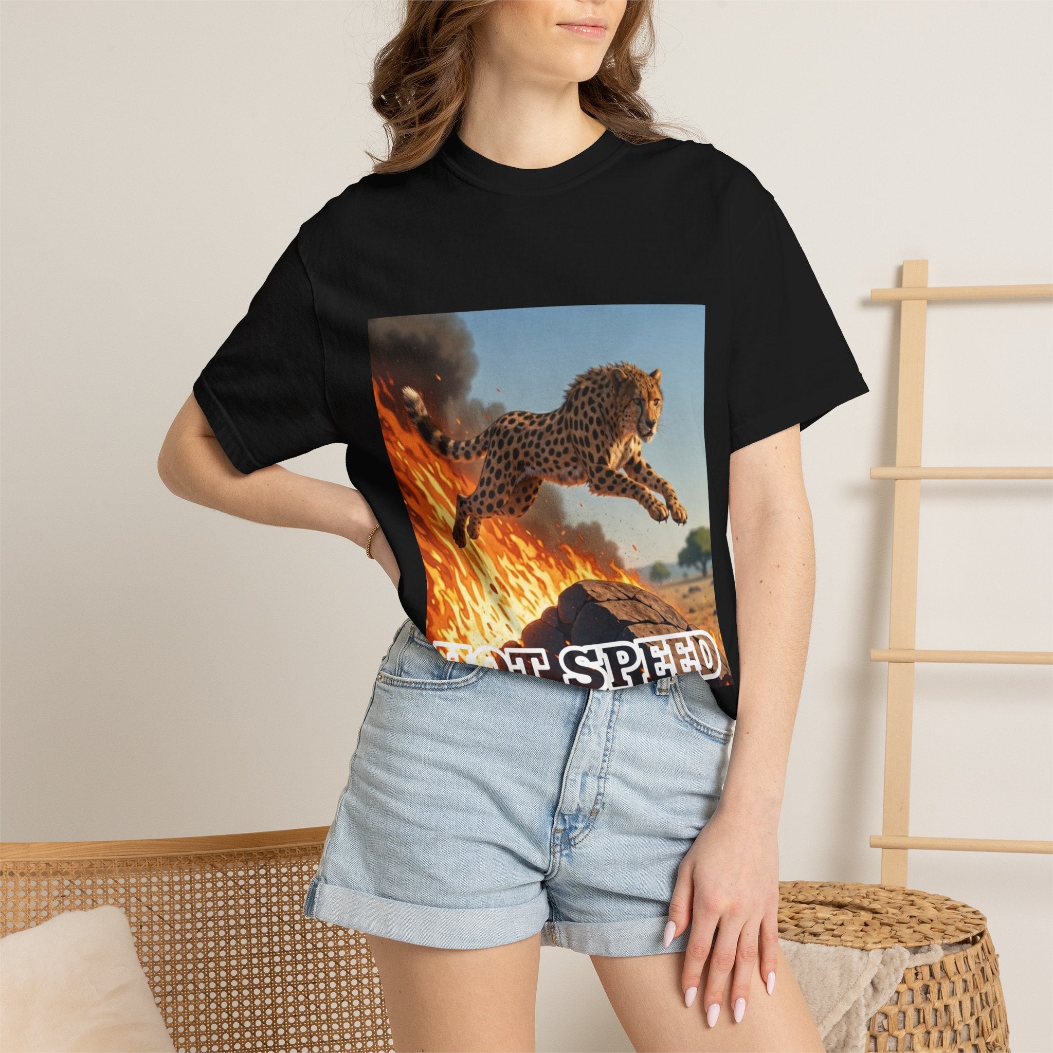T-Shirt — 'Hot Speed' Cheetah Graphic Tee (Retro Action Animal Design)
