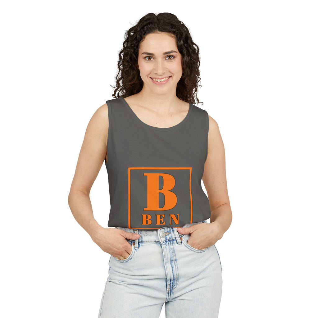 Ben Monogram Tank Top — Orange Initial B Vintage Box Graphic