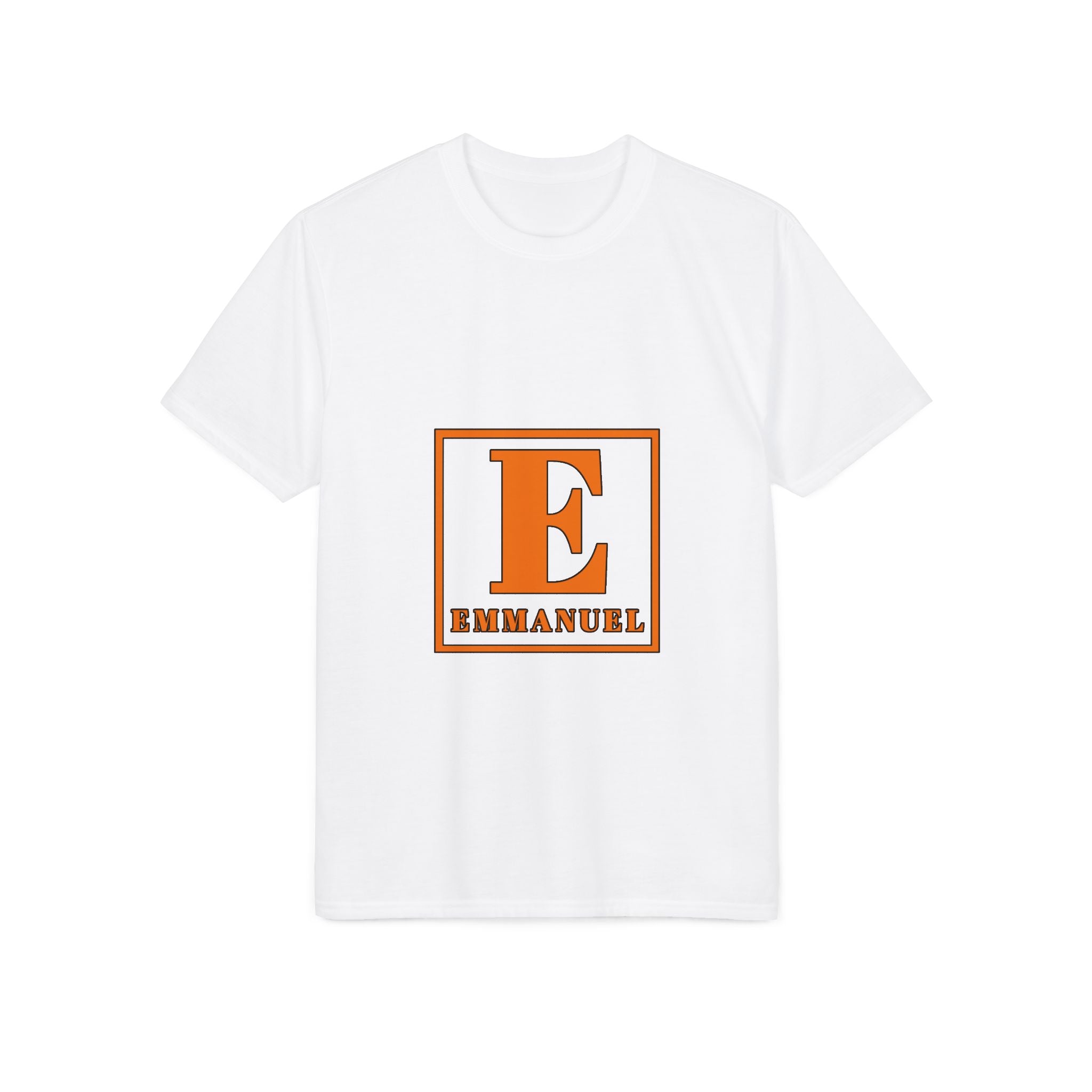 Emmanuel Initials T‑Shirt — Orange Block 'E' Monogram Tee