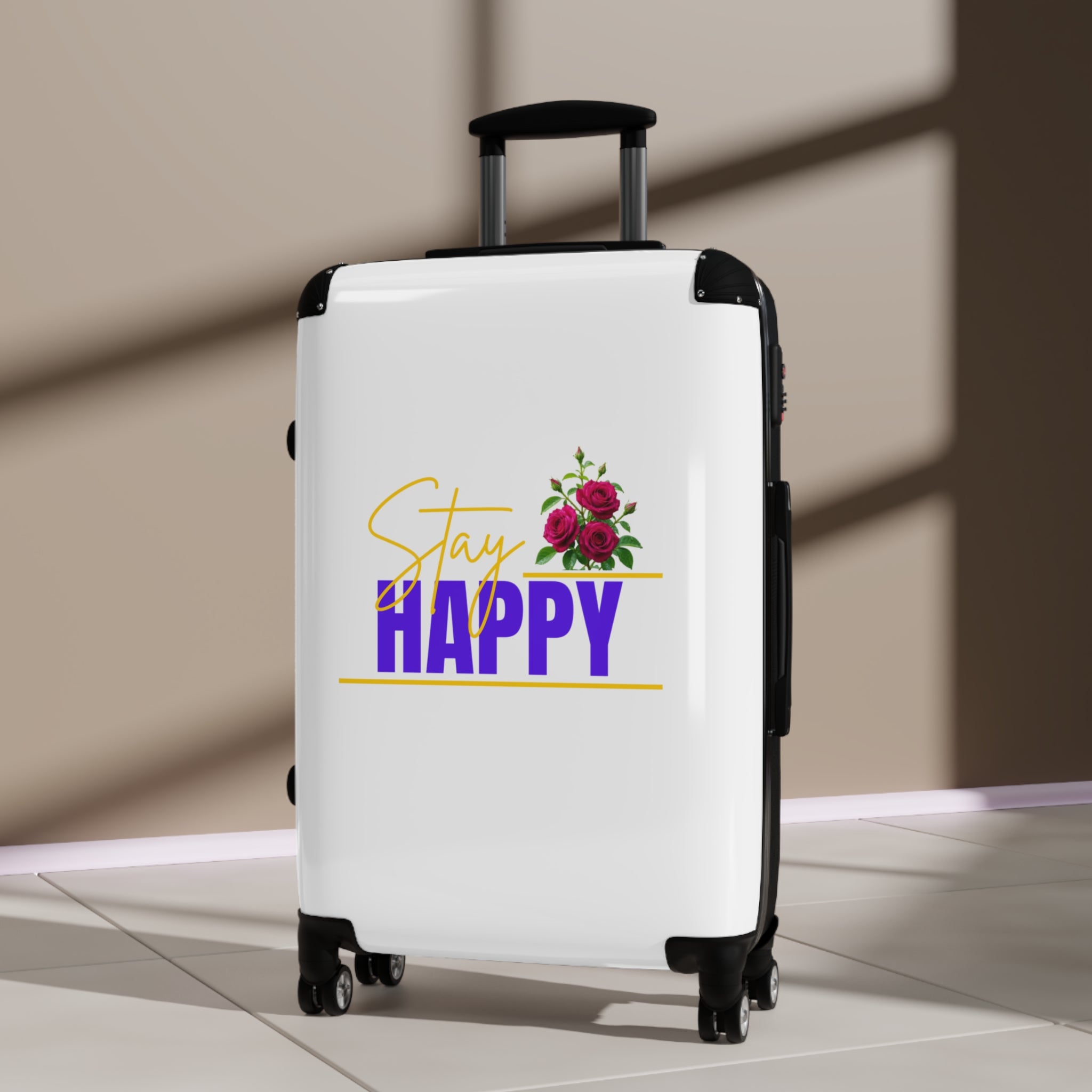 Stay Happy Floral Carry-On Suitcase
