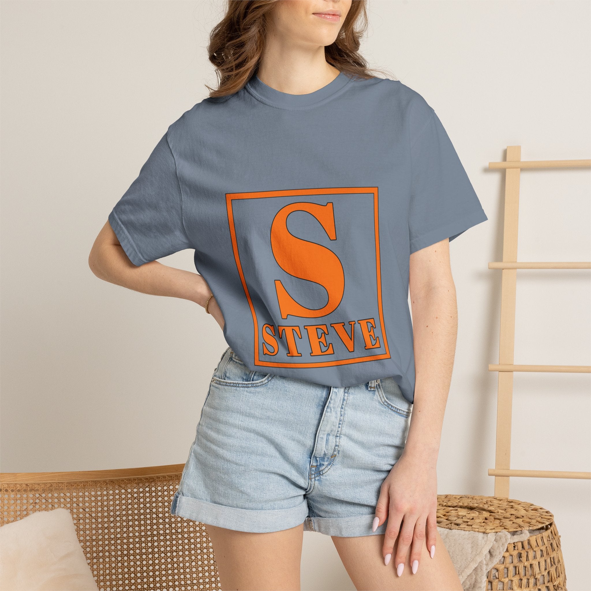 Steve Monogram T‑Shirt — Orange Initial Box Design