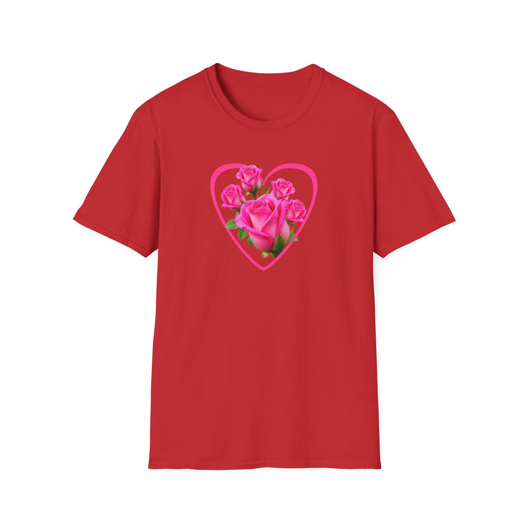 T-Shirt — Pink Rose Heart Floral Tee (Valentine’s Day, Romantic Gift)