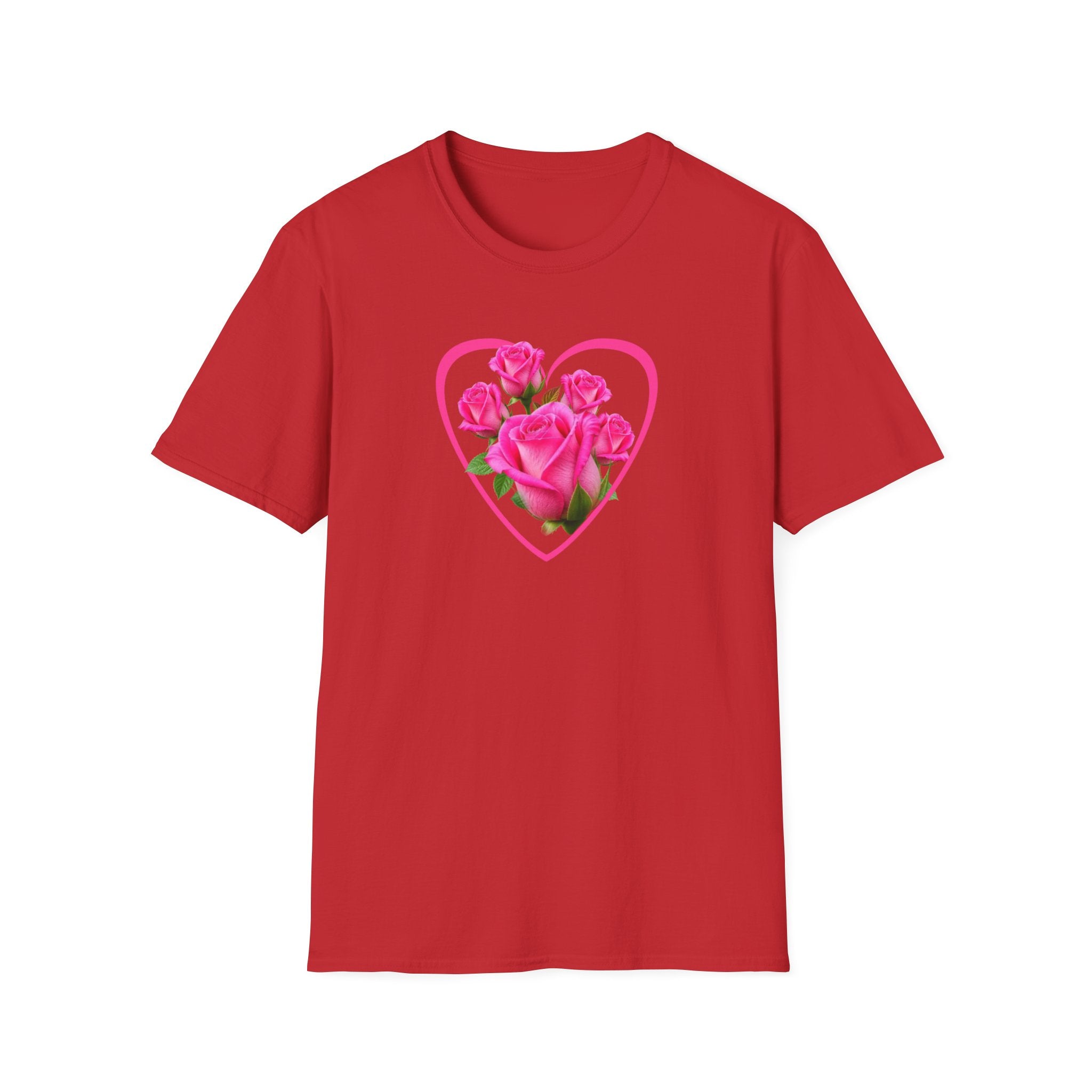T-Shirt — Pink Rose Heart Floral Tee (Valentine’s Day, Romantic Gift)