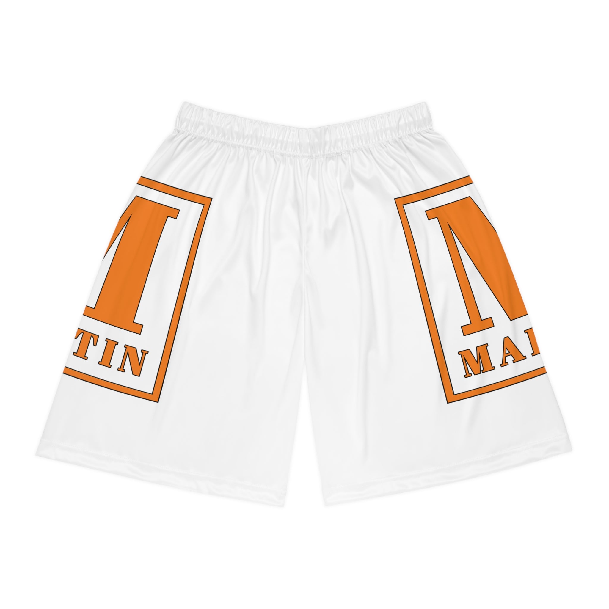 Basketball Shorts - Orange "M Martin" All-Over Print Athletic Shorts