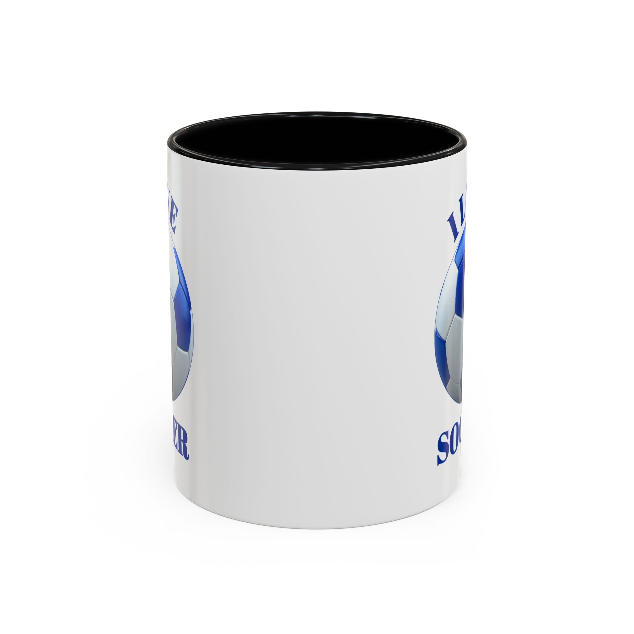 I Love Soccer Accent Coffee Mug — Blue Soccer Ball 11/15oz