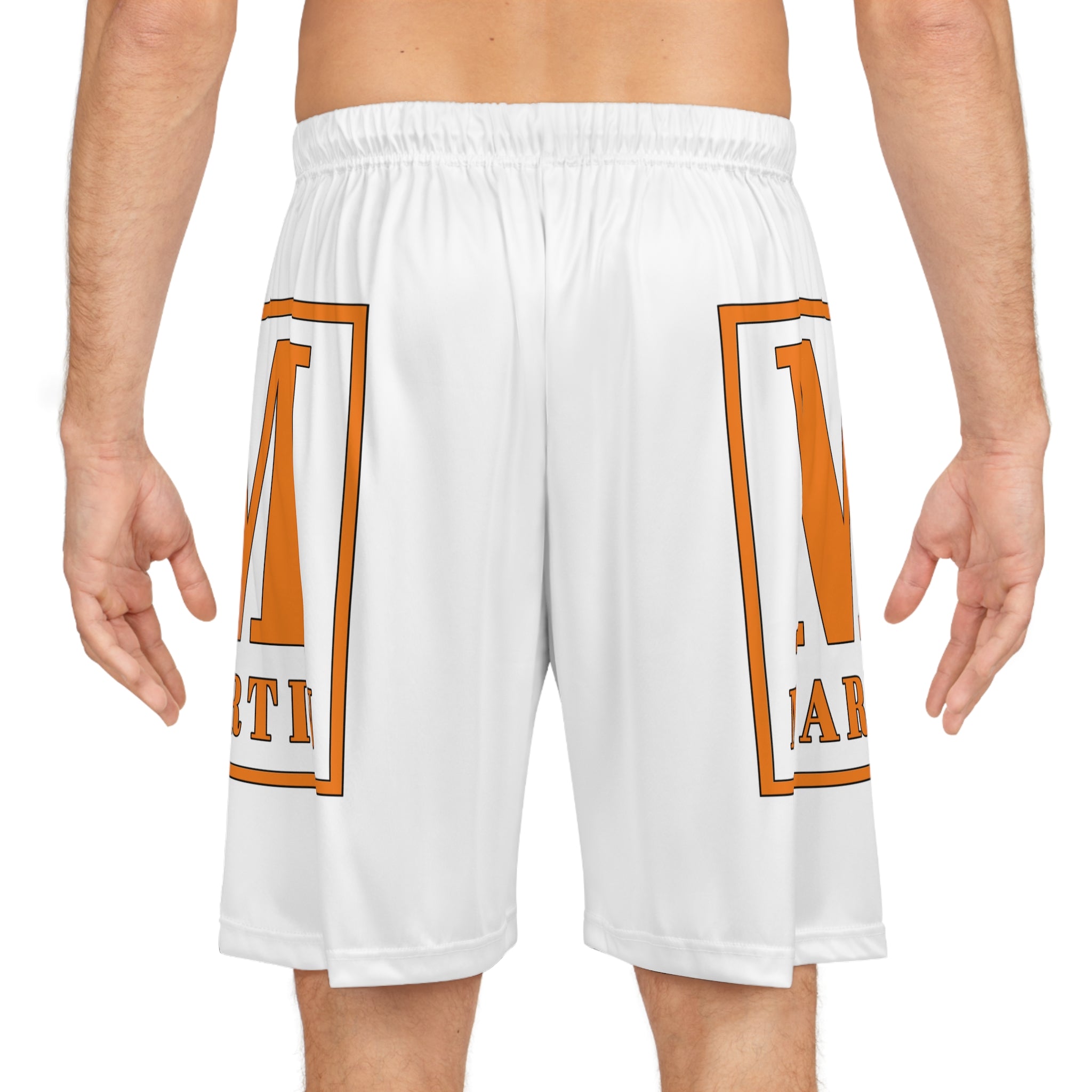 Basketball Shorts - Orange "M Martin" All-Over Print Athletic Shorts