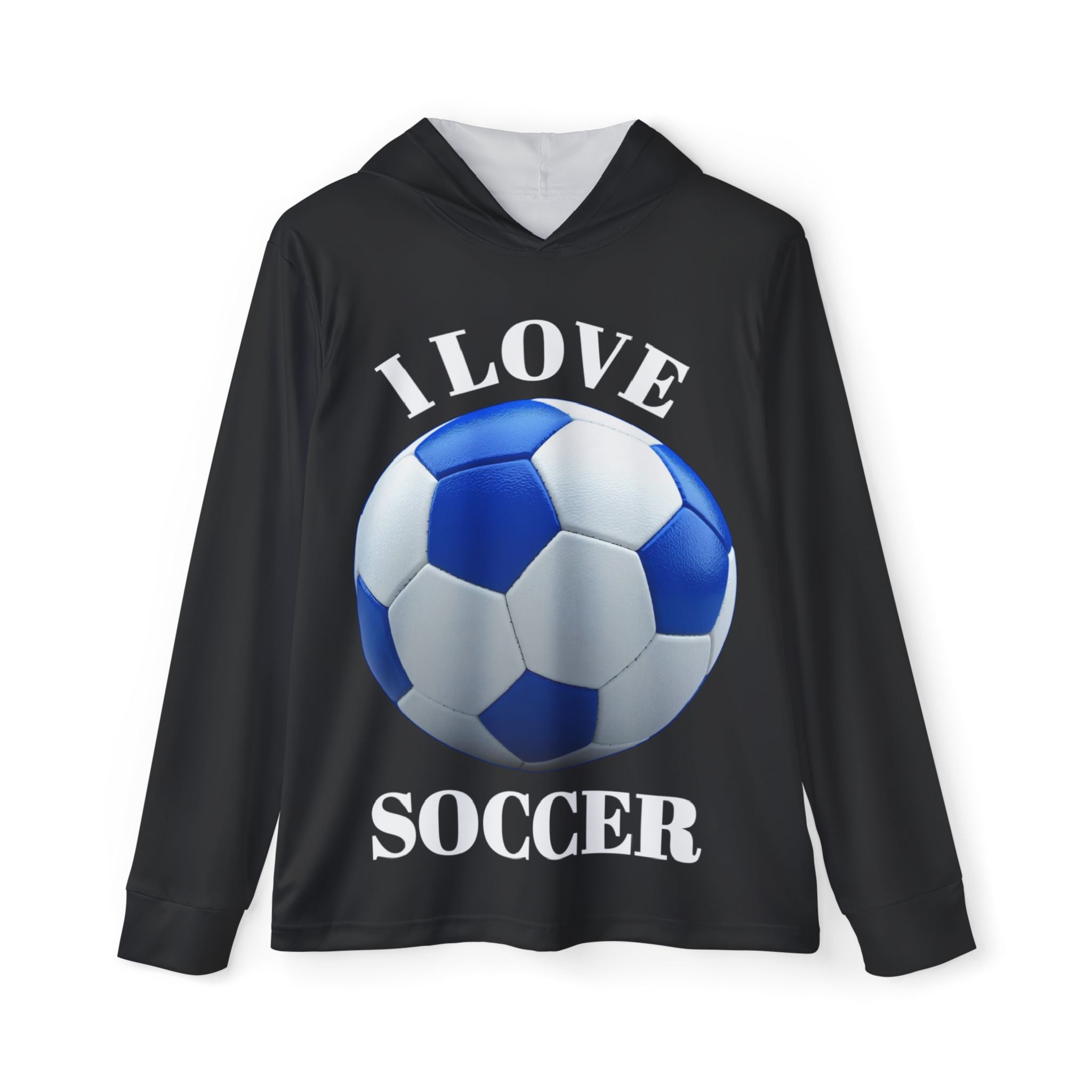 I Love Soccer Hoodie — Men's Athletic Warmup Hoodie with Blue Soccer Ball