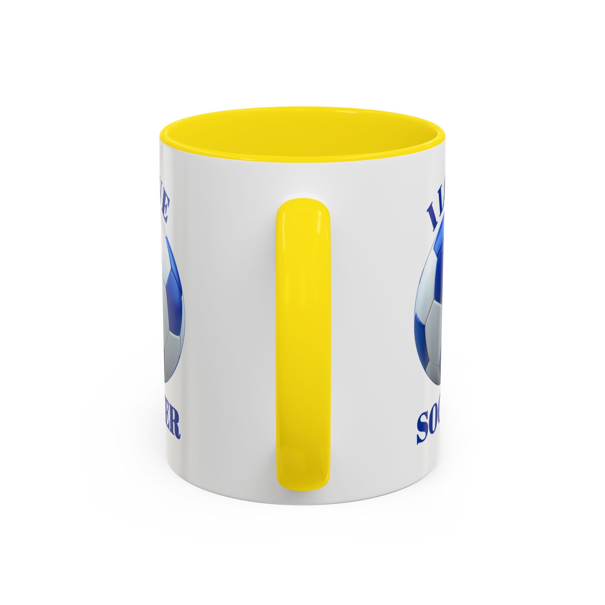 I Love Soccer Accent Coffee Mug — Blue Soccer Ball 11/15oz