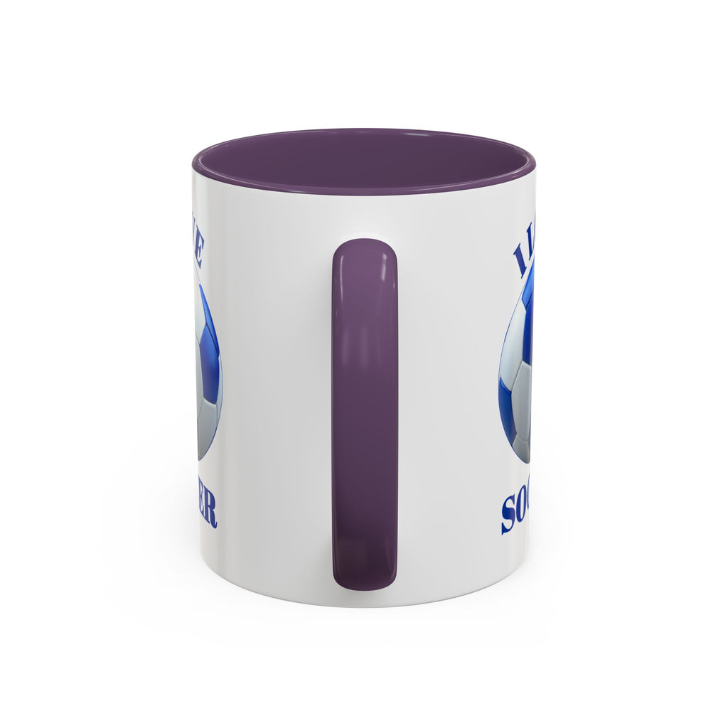 I Love Soccer Accent Coffee Mug — Blue Soccer Ball 11/15oz