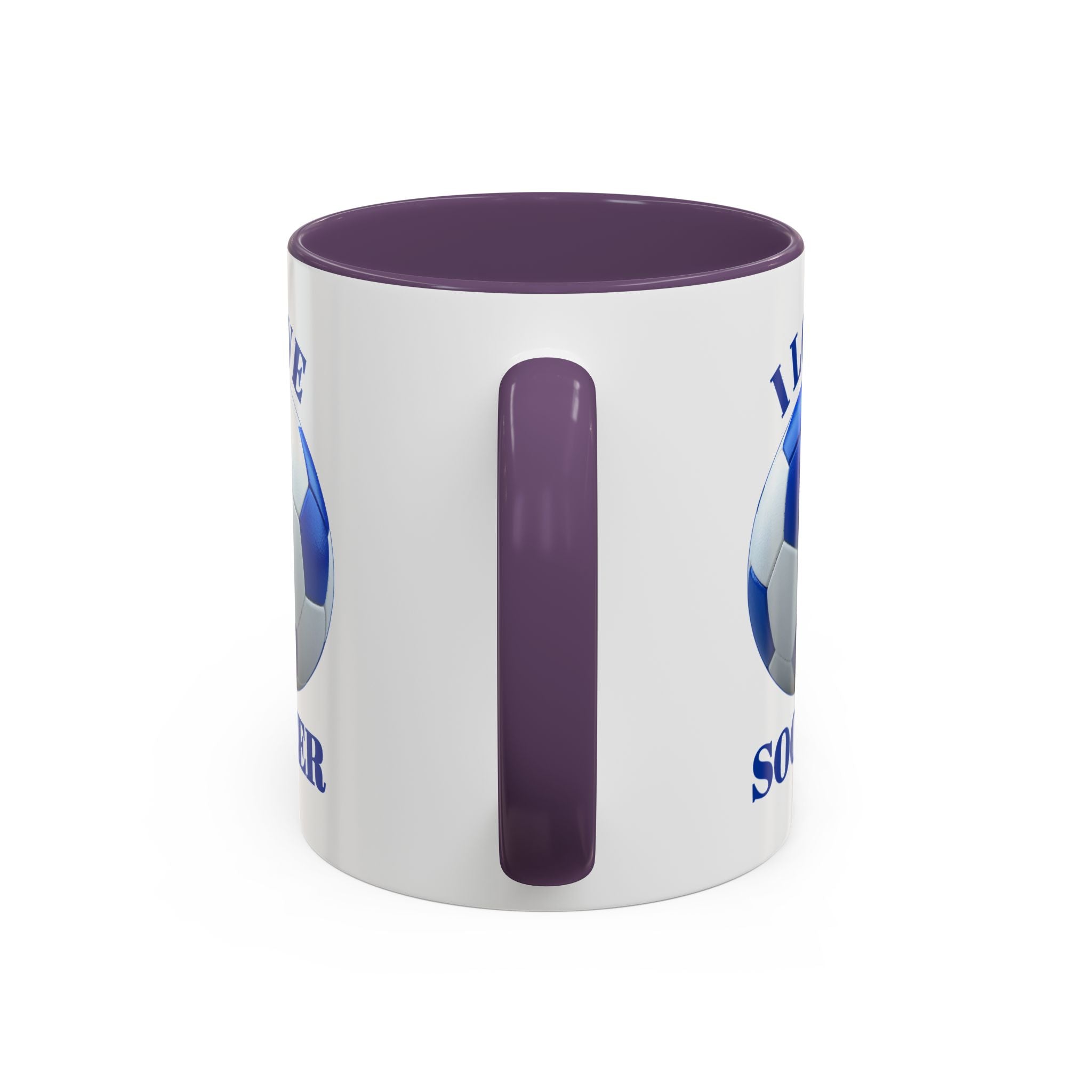 I Love Soccer Accent Coffee Mug — Blue Soccer Ball 11/15oz