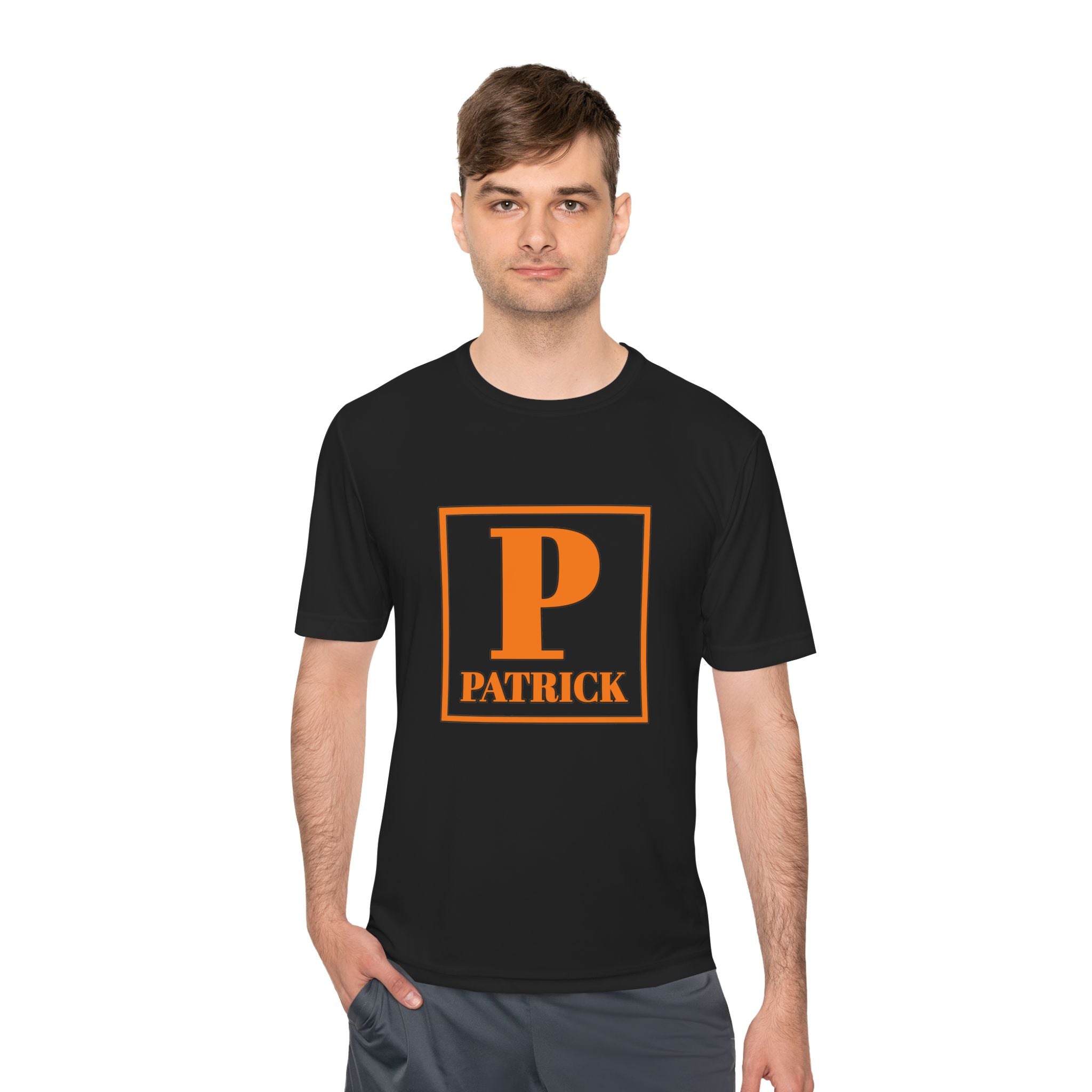 Patrick Monogram Tee — Orange Block Initial Shirt