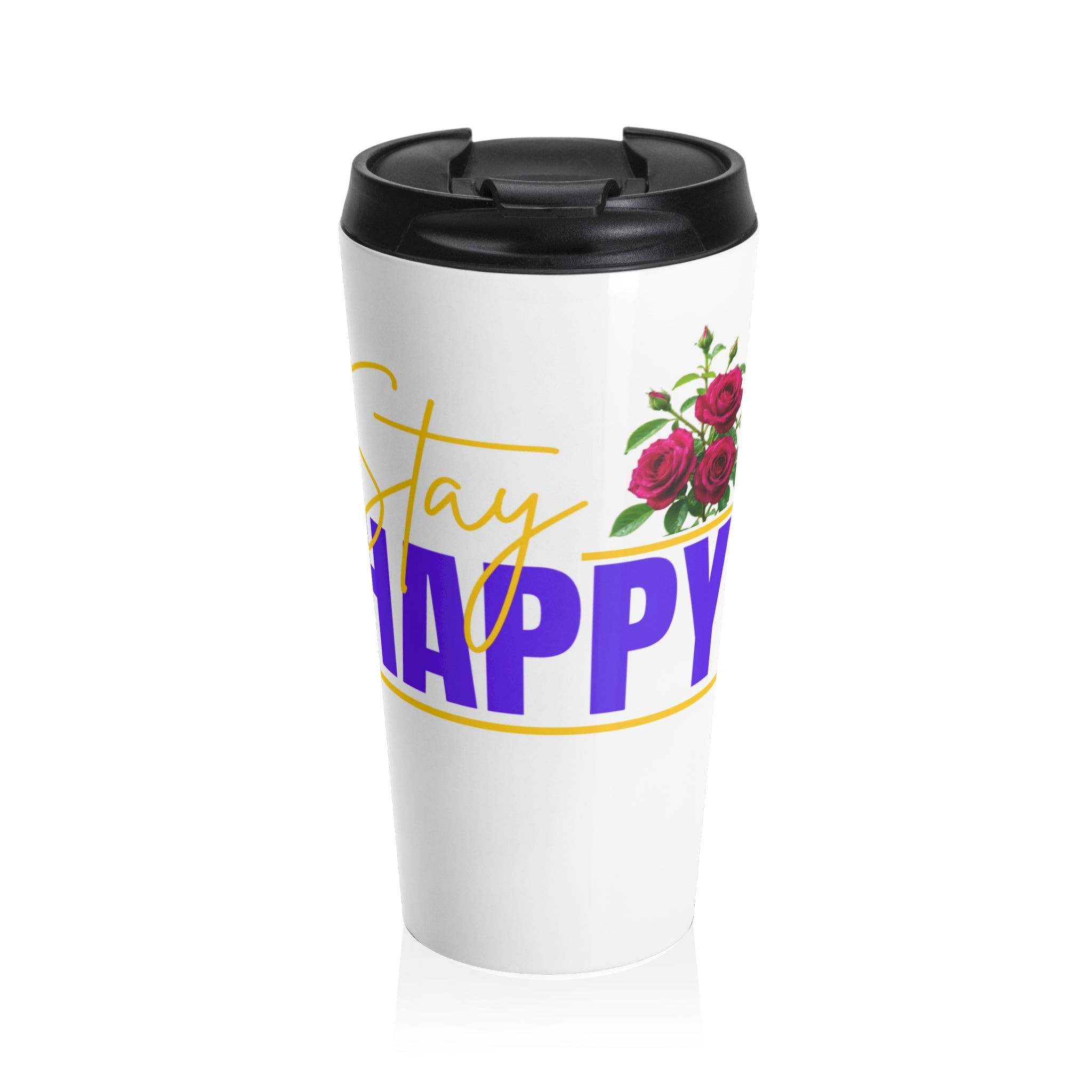 Stay Happy Floral Stainless Steel Travel Mug