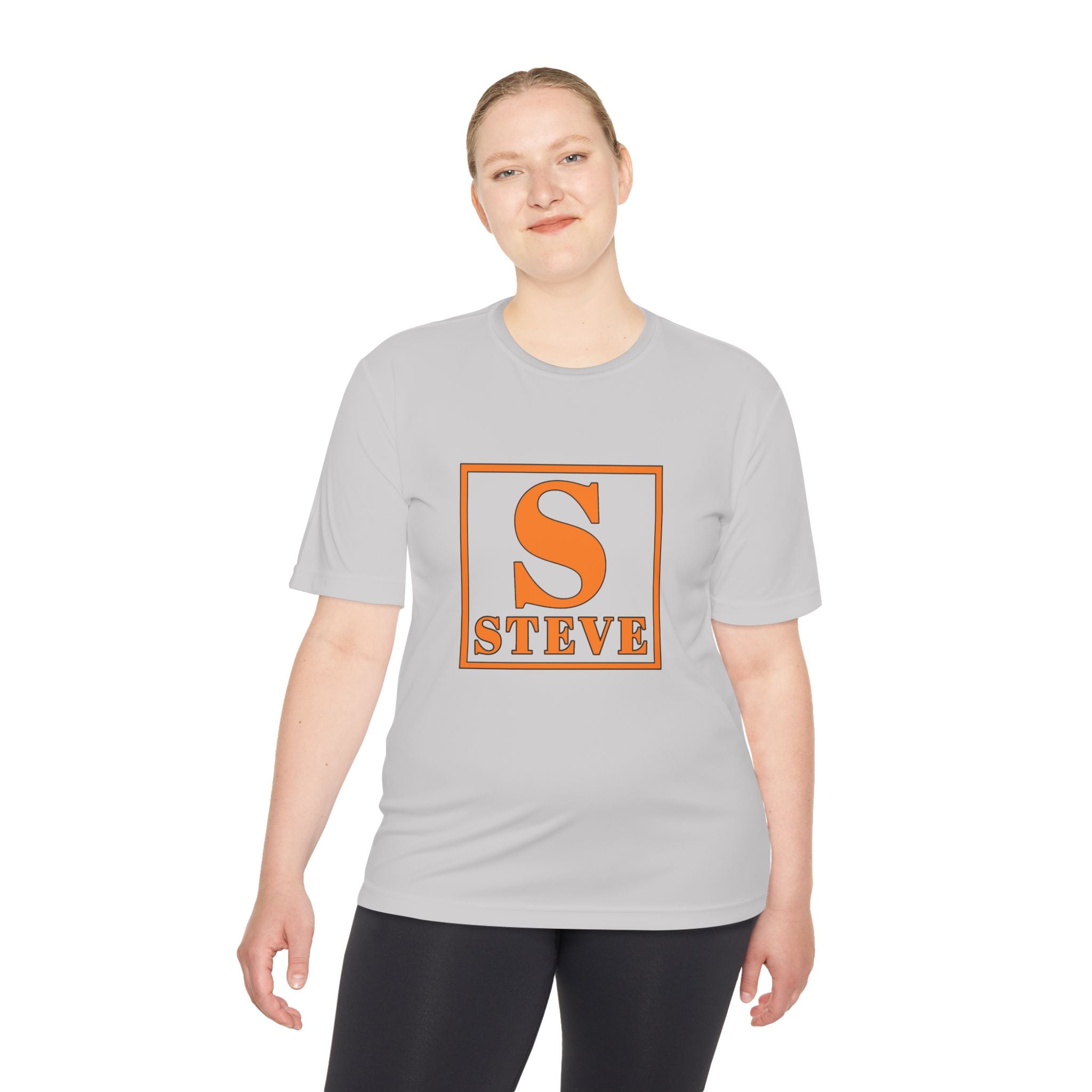 Steve Monogram Performance Tee — Orange Initial S Graphic