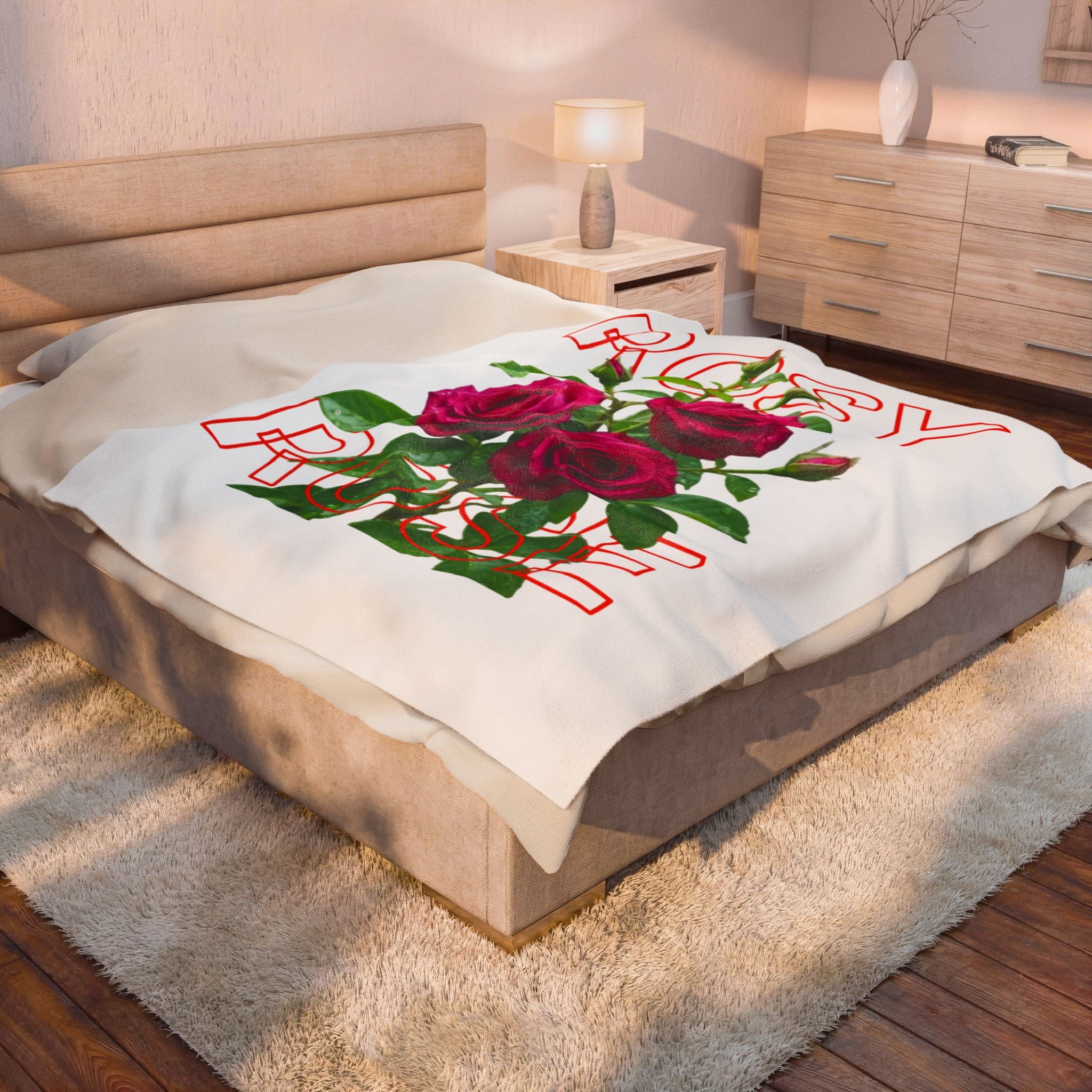 Rosy Rose Velvet Plush Blanket — Floral Rose Bouquet Throw