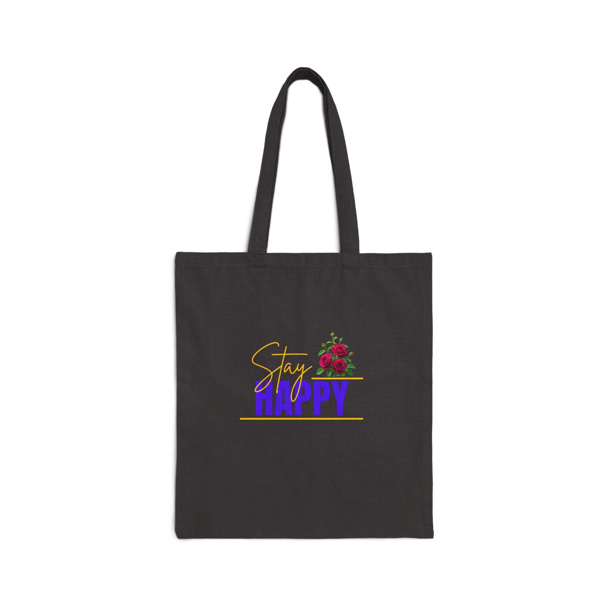 Happy Floral Tote Bag — 'Simply Happy' Cotton Canvas Shopper