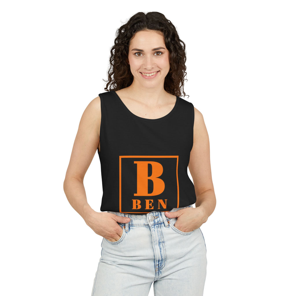 Ben Monogram Tank Top — Orange Initial B Vintage Box Graphic