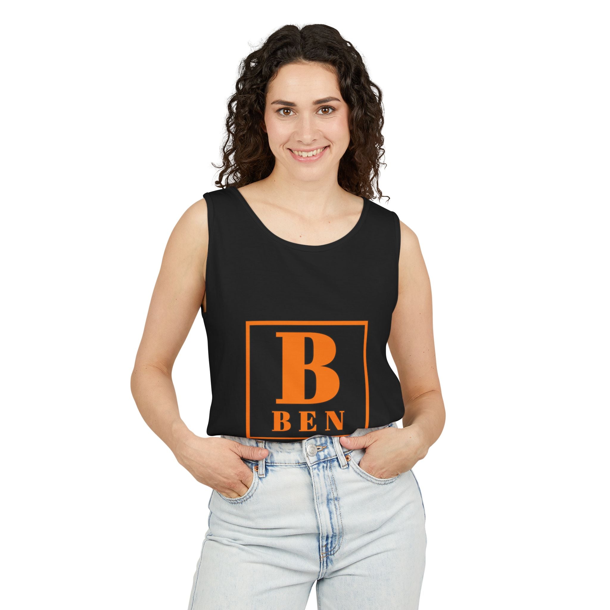 Ben Monogram Tank Top — Orange Initial B Vintage Box Graphic