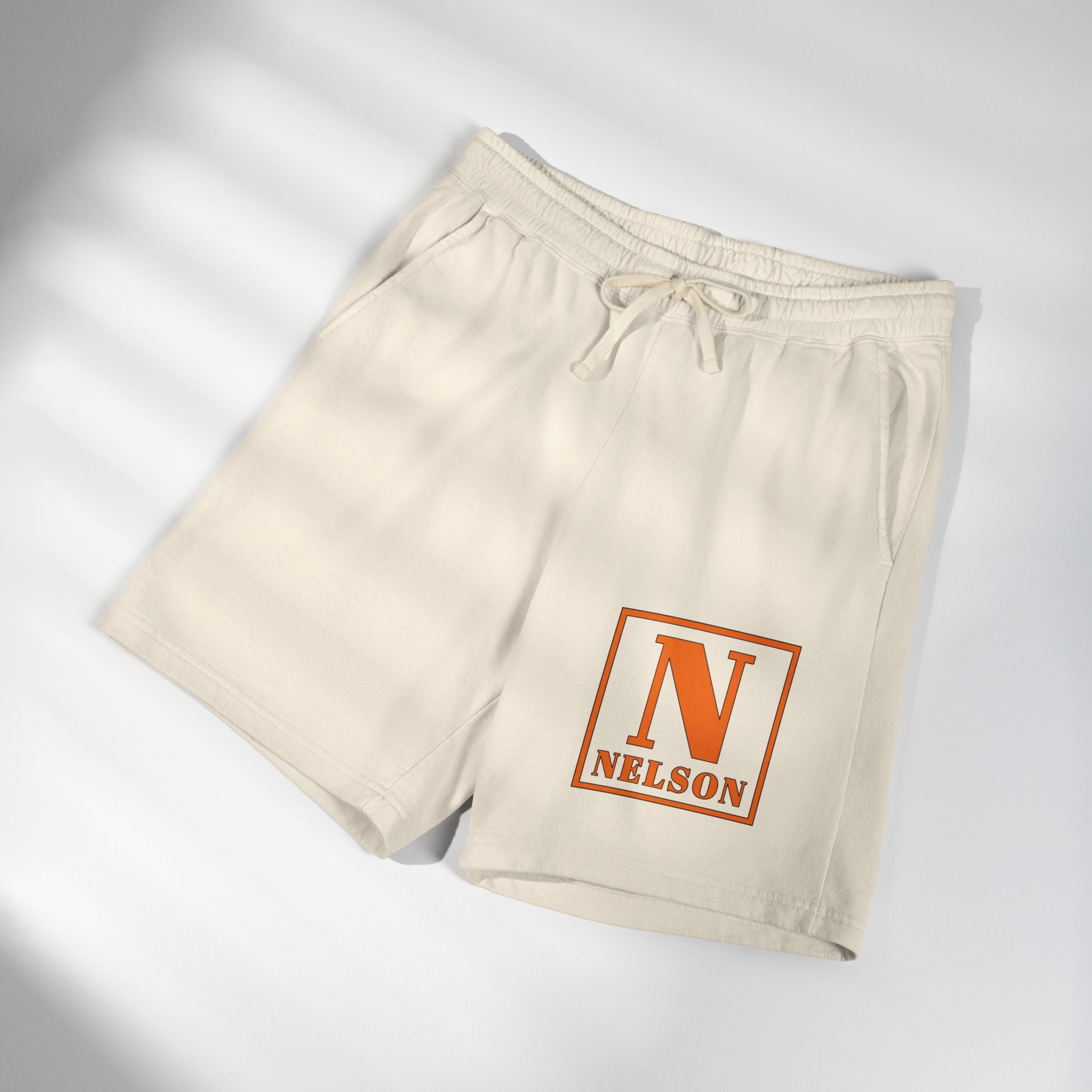 Nelson Block Letter Sweat Shorts — Lightweight Garment-Dyed Fleece