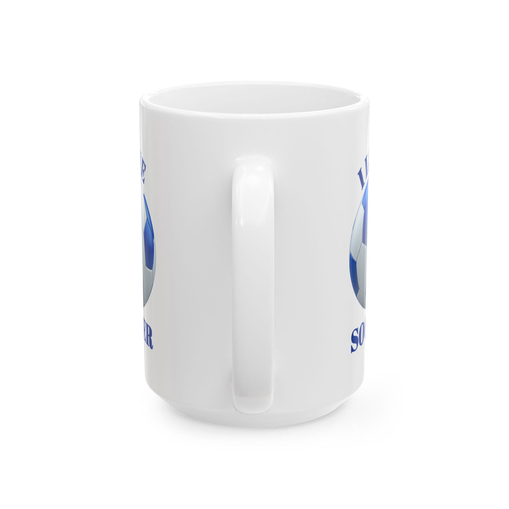 Soccer Mom Ceramic Mug — Blue Soccer Ball Coffee Cup (11oz & 15oz)