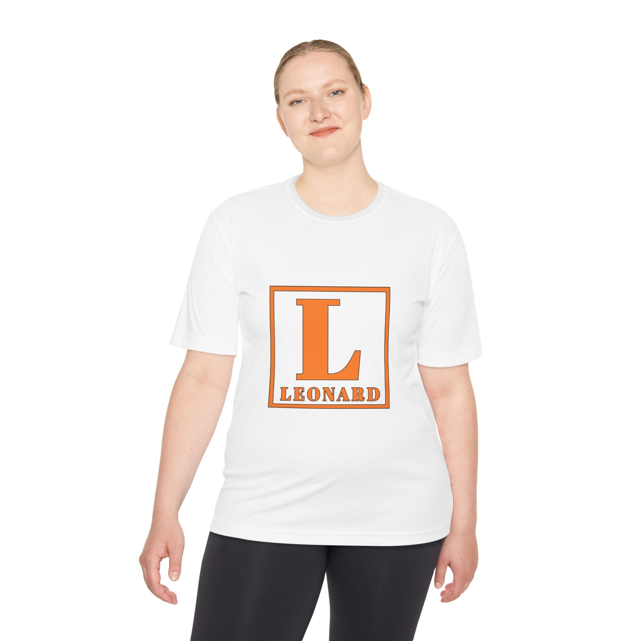 Leonard Monogram Tee — Orange Initial L Athletic Moisture-Wicking Shirt