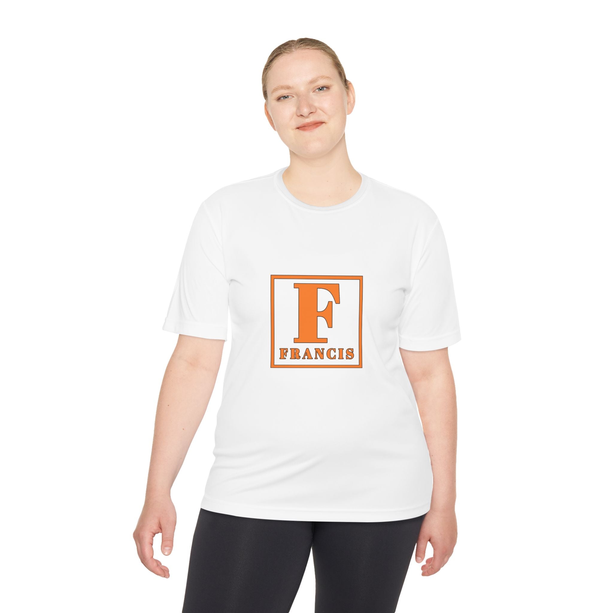 Francis Initial Tee — Orange Block Monogram Moisture-Wicking Shirt