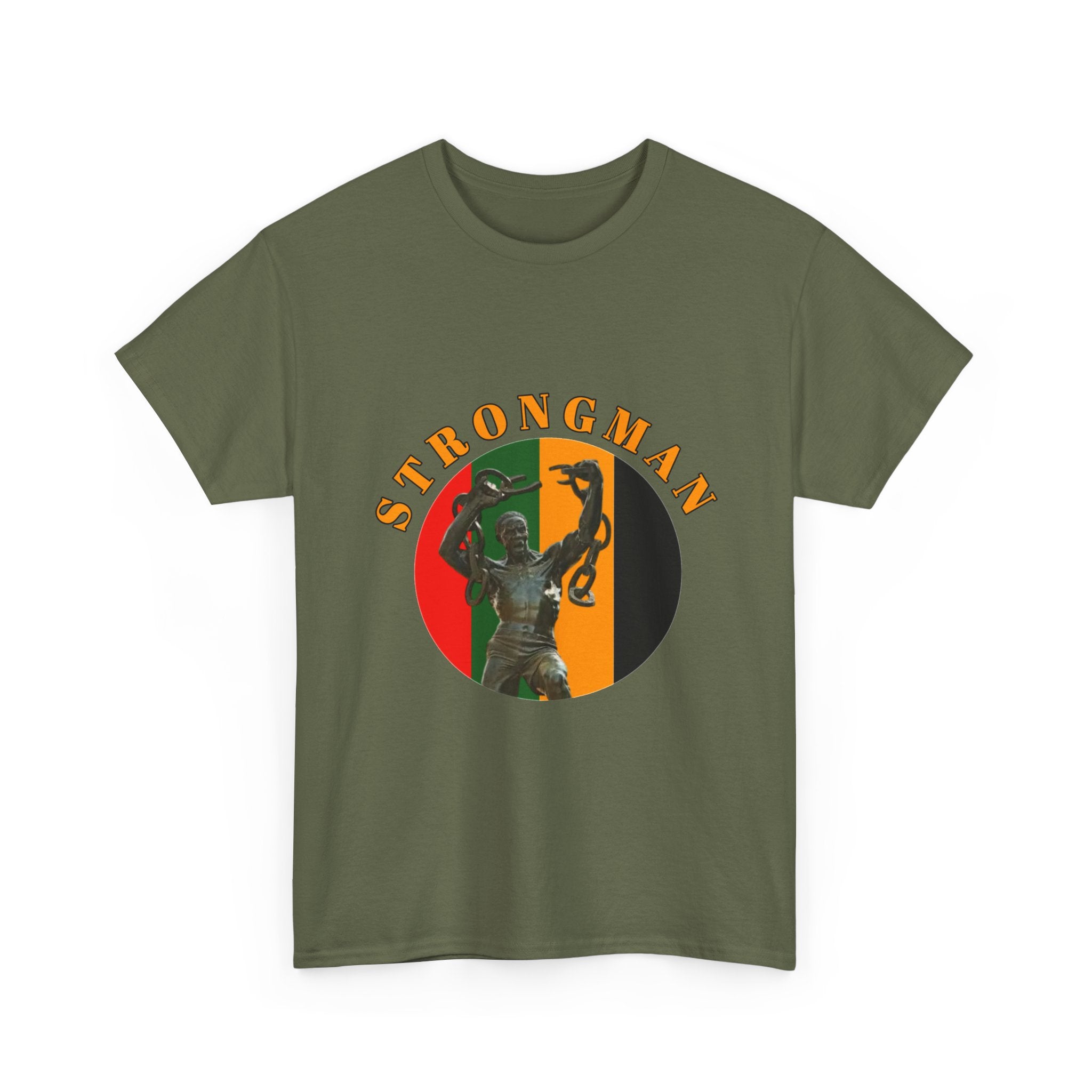Strongman Retro Graphic Tee — Vintage Weightlifting Statue Design