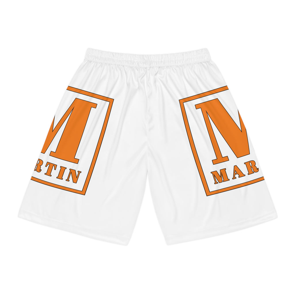 Basketball Shorts - Orange "M Martin" All-Over Print Athletic Shorts