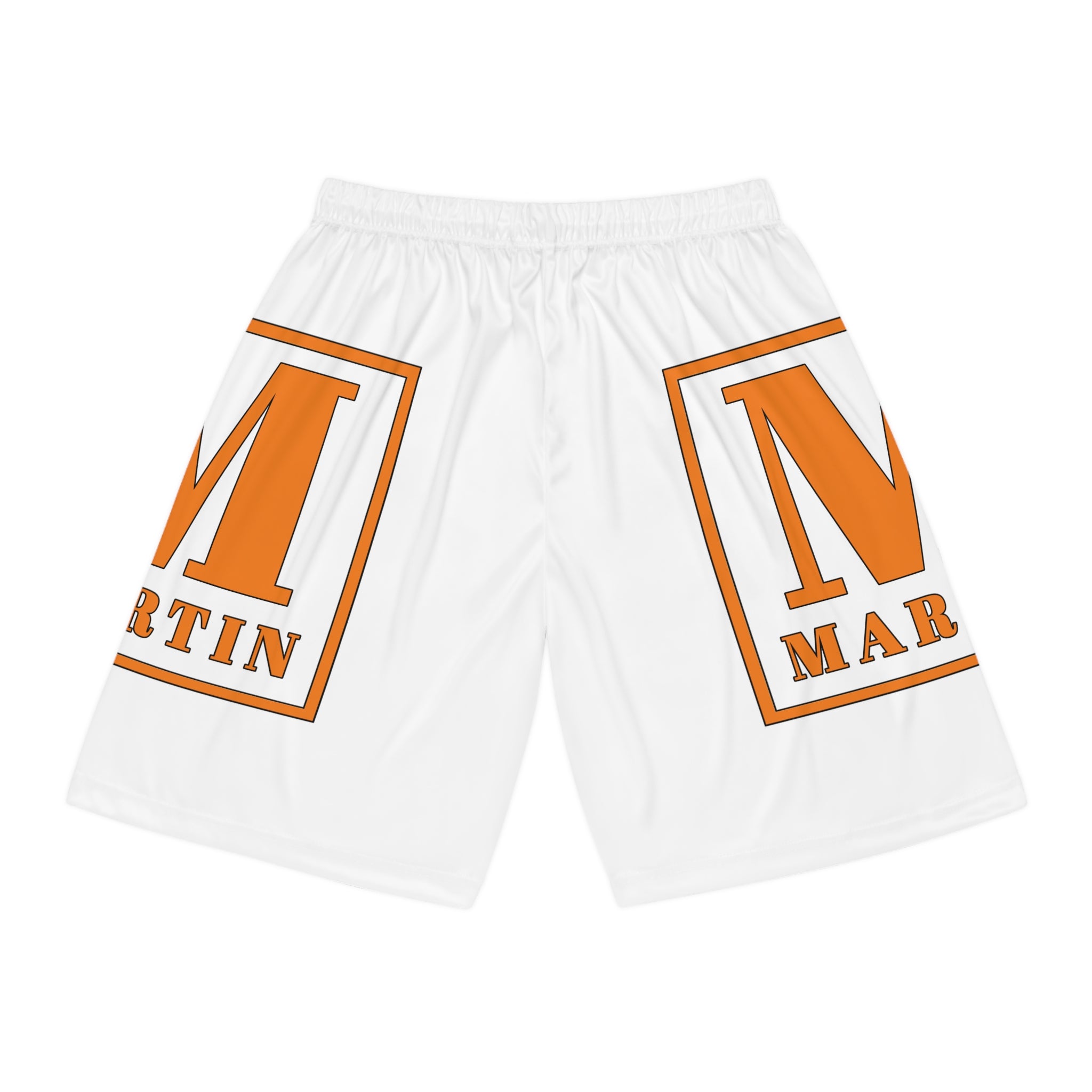 Basketball Shorts - Orange "M Martin" All-Over Print Athletic Shorts