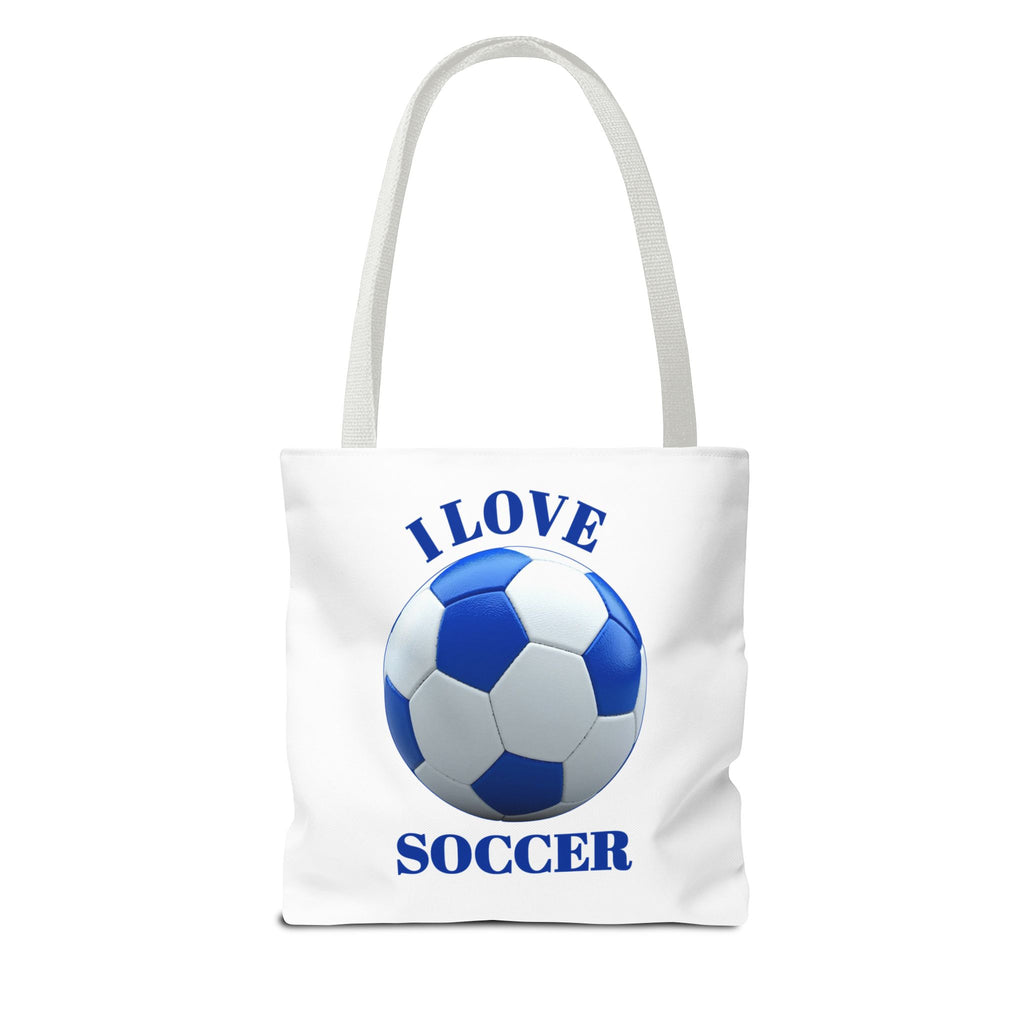 I Love Soccer Tote Bag — Blue Soccer Ball Gym & Game Day Tote