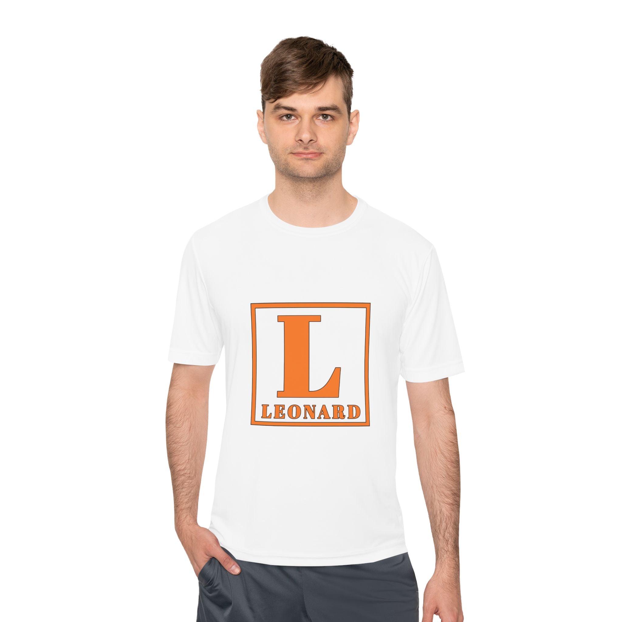 Leonard Monogram Tee — Orange Initial L Athletic Moisture-Wicking Shirt