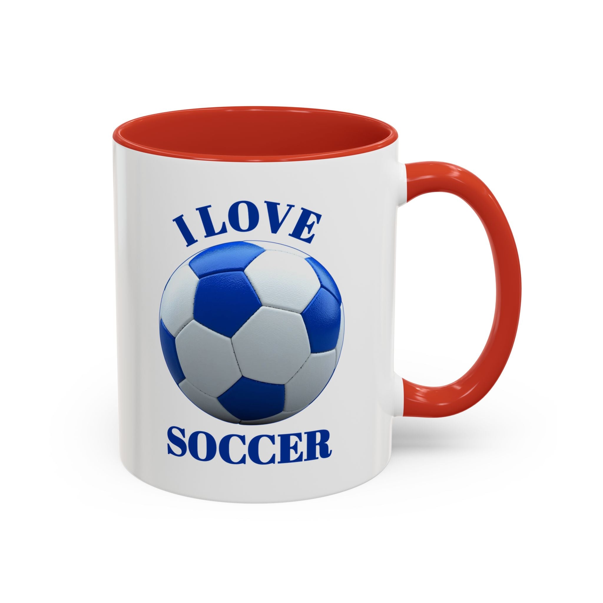 I Love Soccer Accent Coffee Mug — Blue Soccer Ball 11/15oz