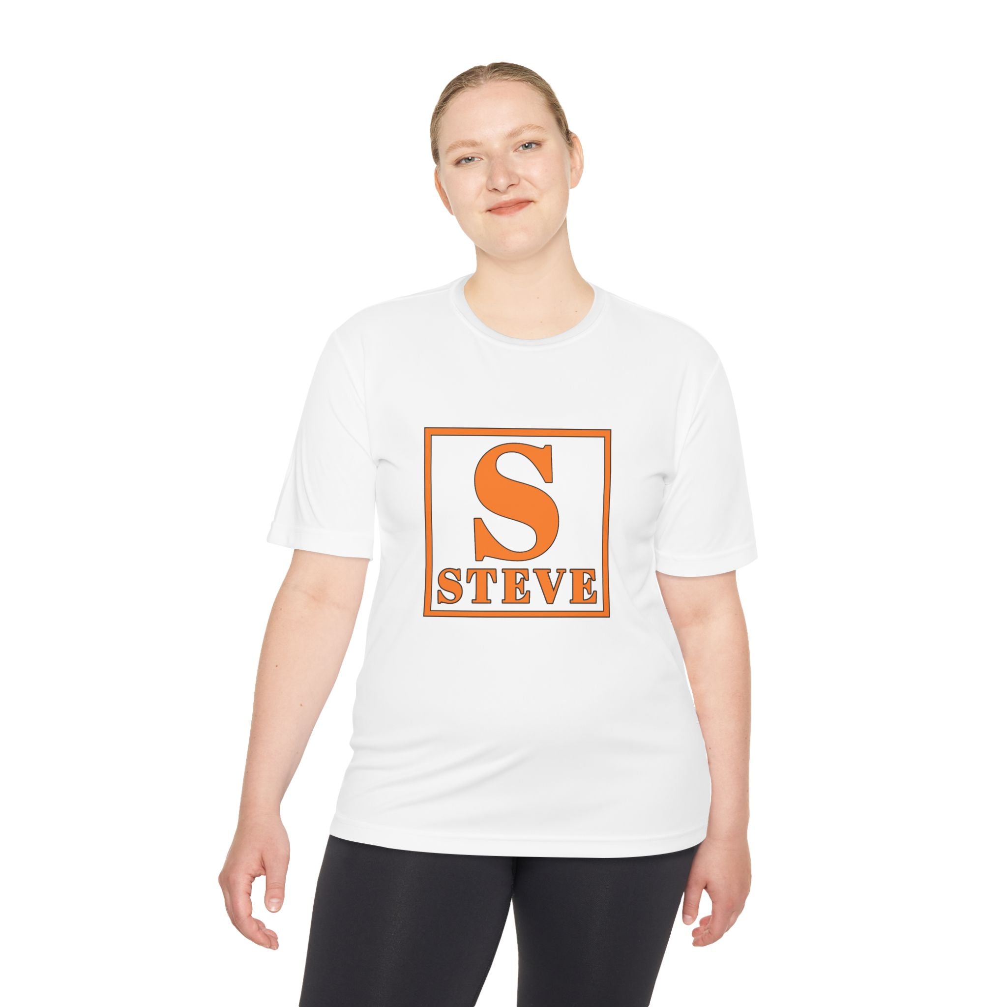 Steve Monogram Performance Tee — Orange Initial S Graphic