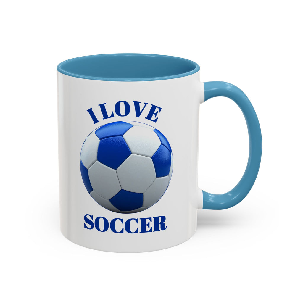 I Love Soccer Accent Coffee Mug — Blue Soccer Ball 11/15oz