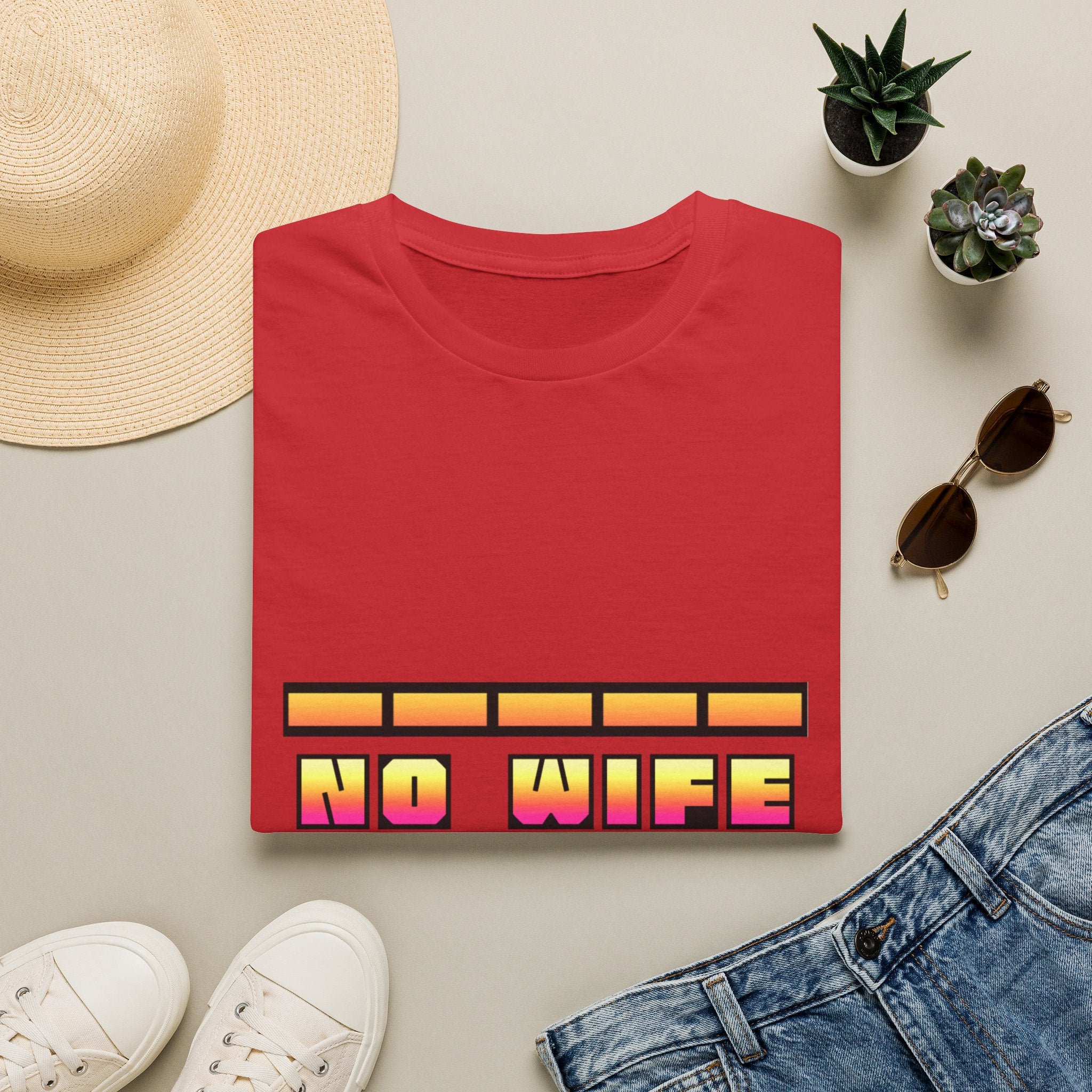 T-Shirt — "No Wife No Life" Retro Block Graphic Tee