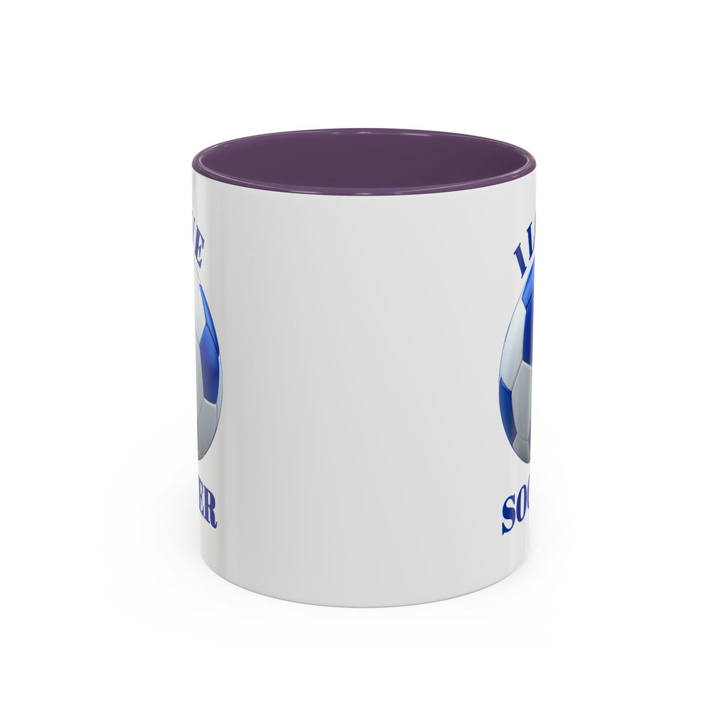 I Love Soccer Accent Coffee Mug — Blue Soccer Ball 11/15oz