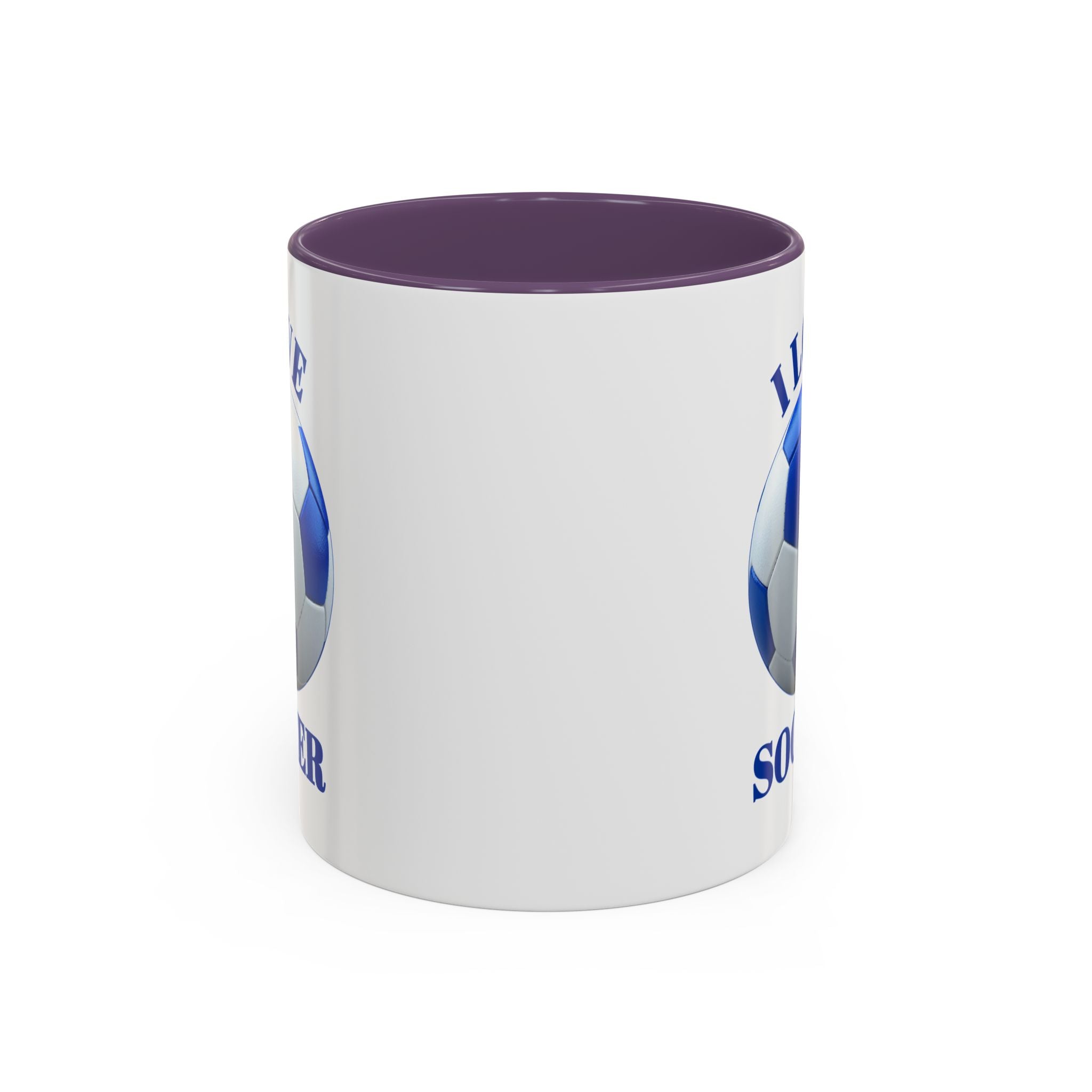 I Love Soccer Accent Coffee Mug — Blue Soccer Ball 11/15oz