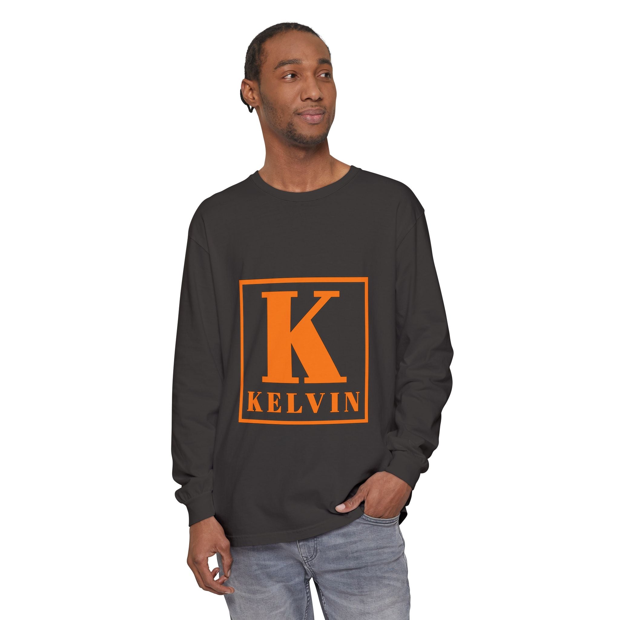Kelvin Initial Long Sleeve Tee — Personalized K Monogram Shirt